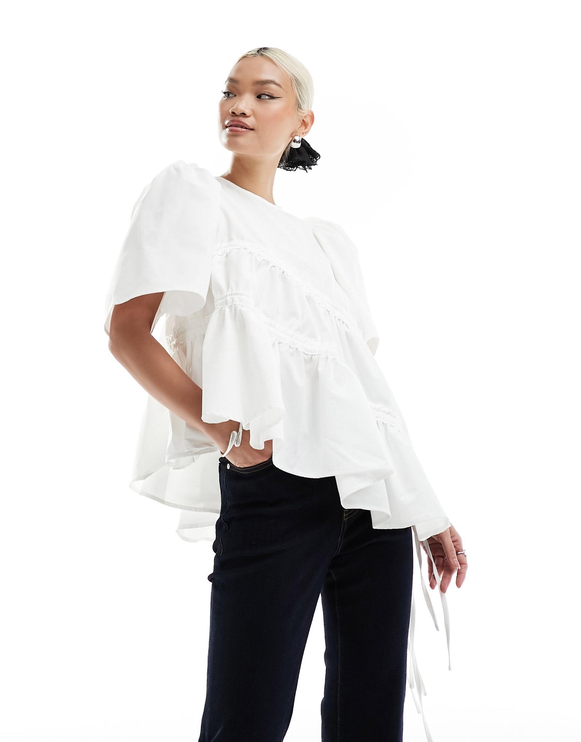 Ghospell Asymmetric Ruched Top in Blue | Lyst