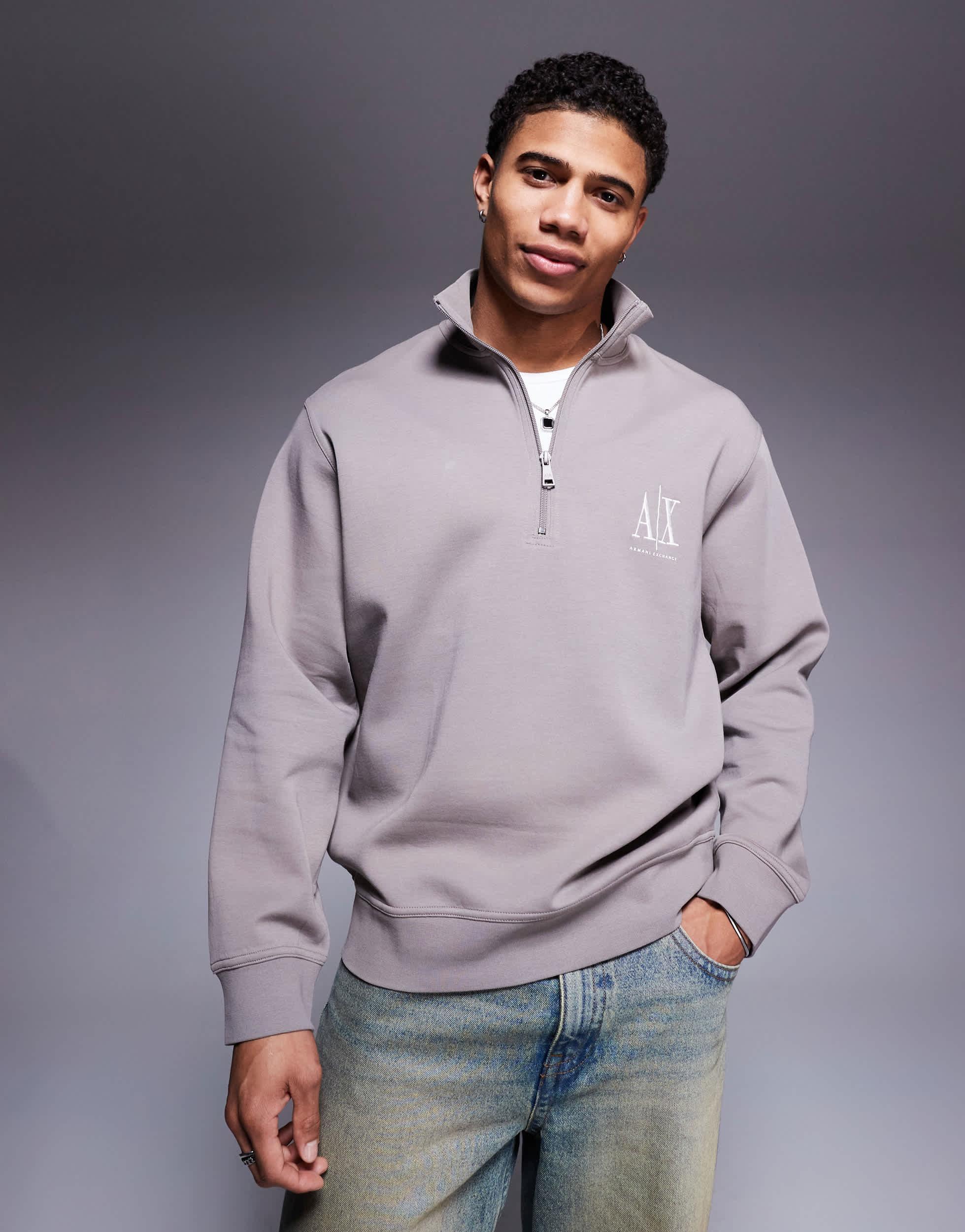 ARMANI EXCHANGE Logo Half Zip Sweatshirt in Grey for Men