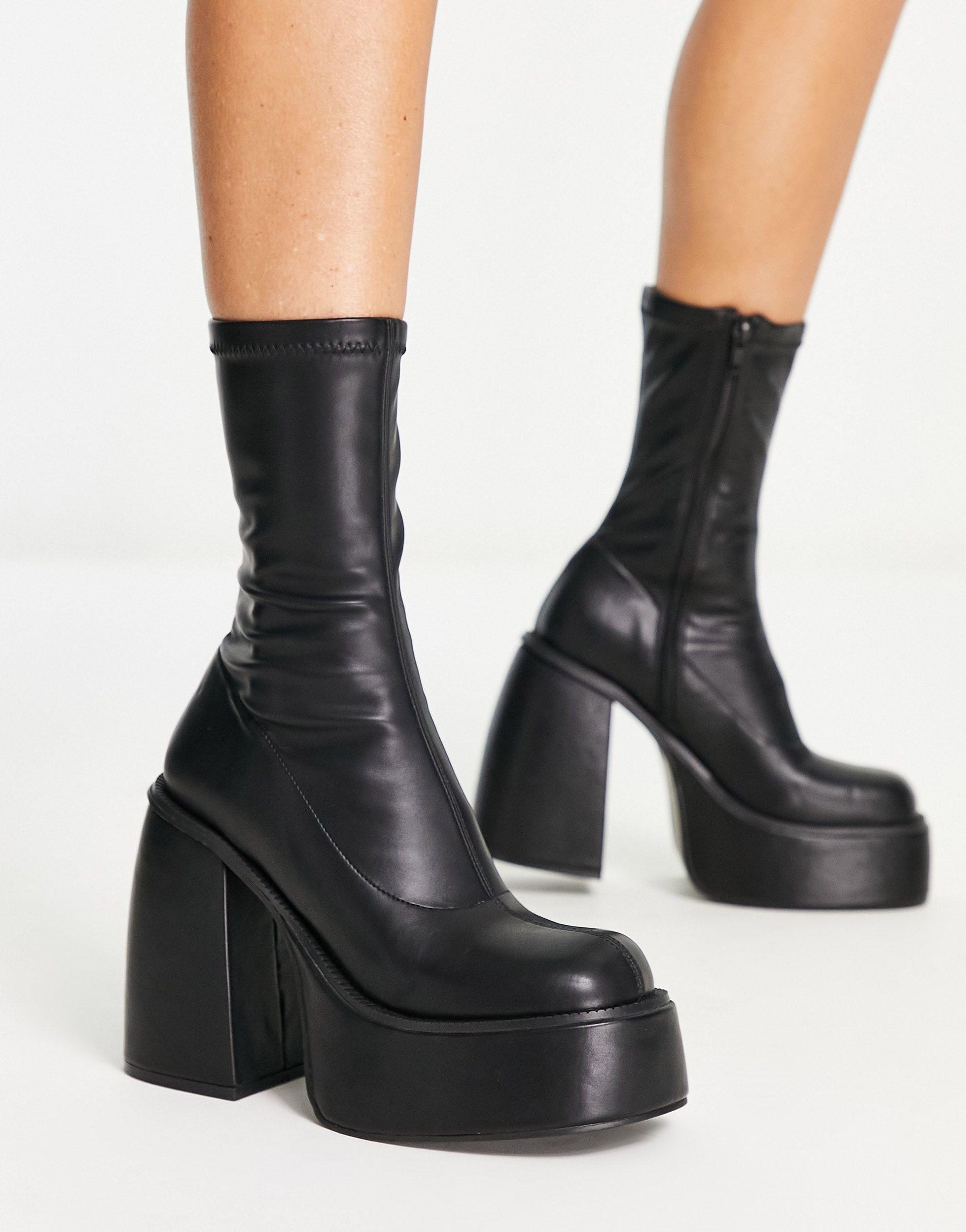 ASOS Elated Heeled Platform Sock Boots in Black Lyst