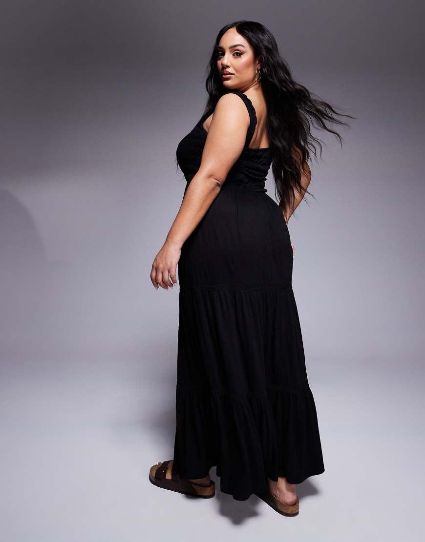 ASOS Asos Design Curve Ruched Square Neck Tiered Maxi Dress With