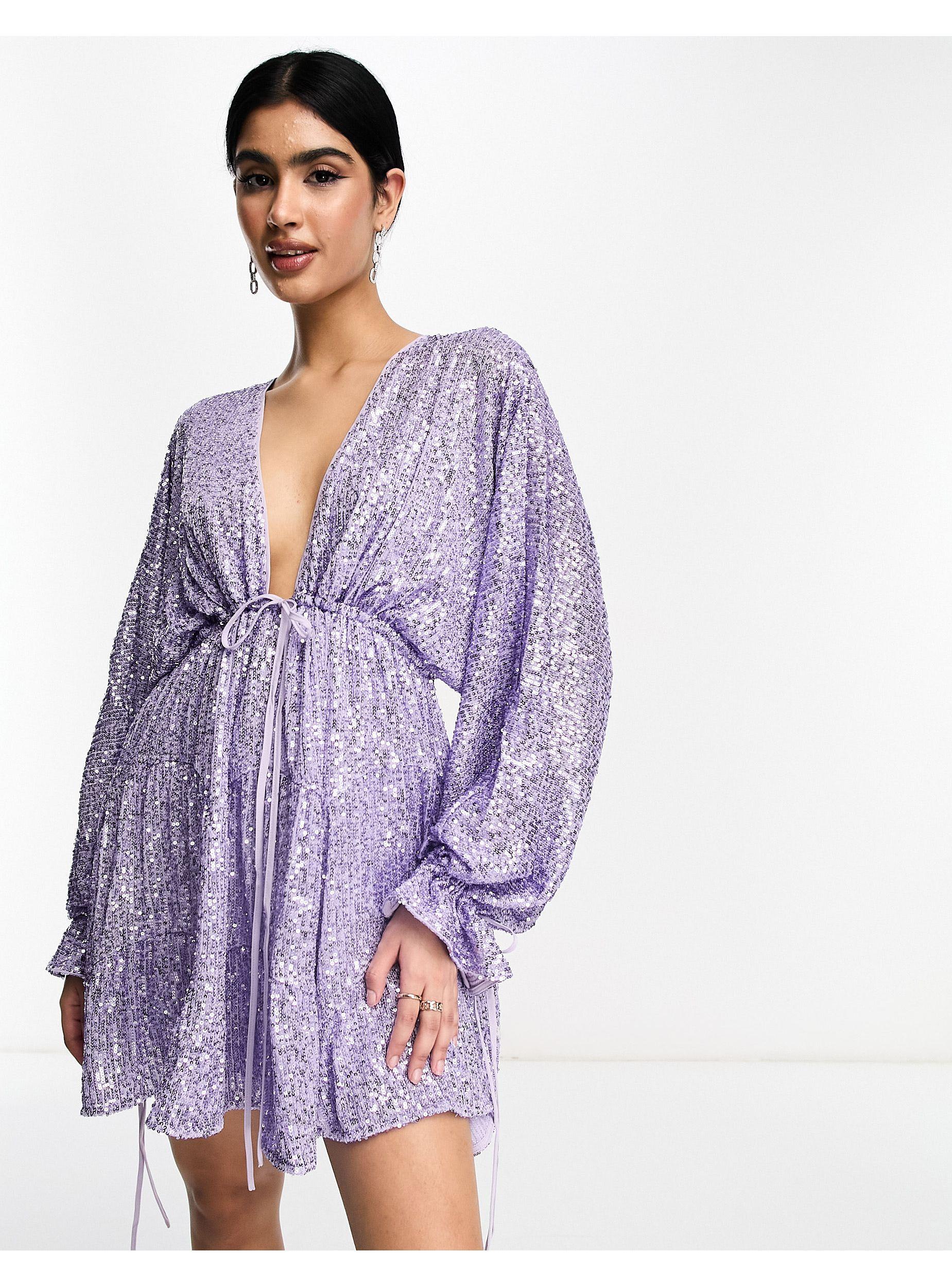 asos purple embellished dress ASOS LUXE embellished cami mini dress with draping jewels in lilac