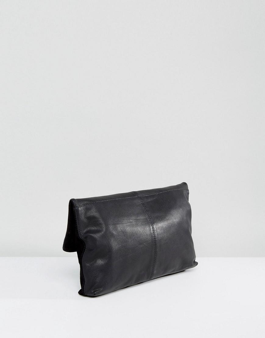 Foldover Clutch Soft Black Leather Clutch Bag ASOS Design