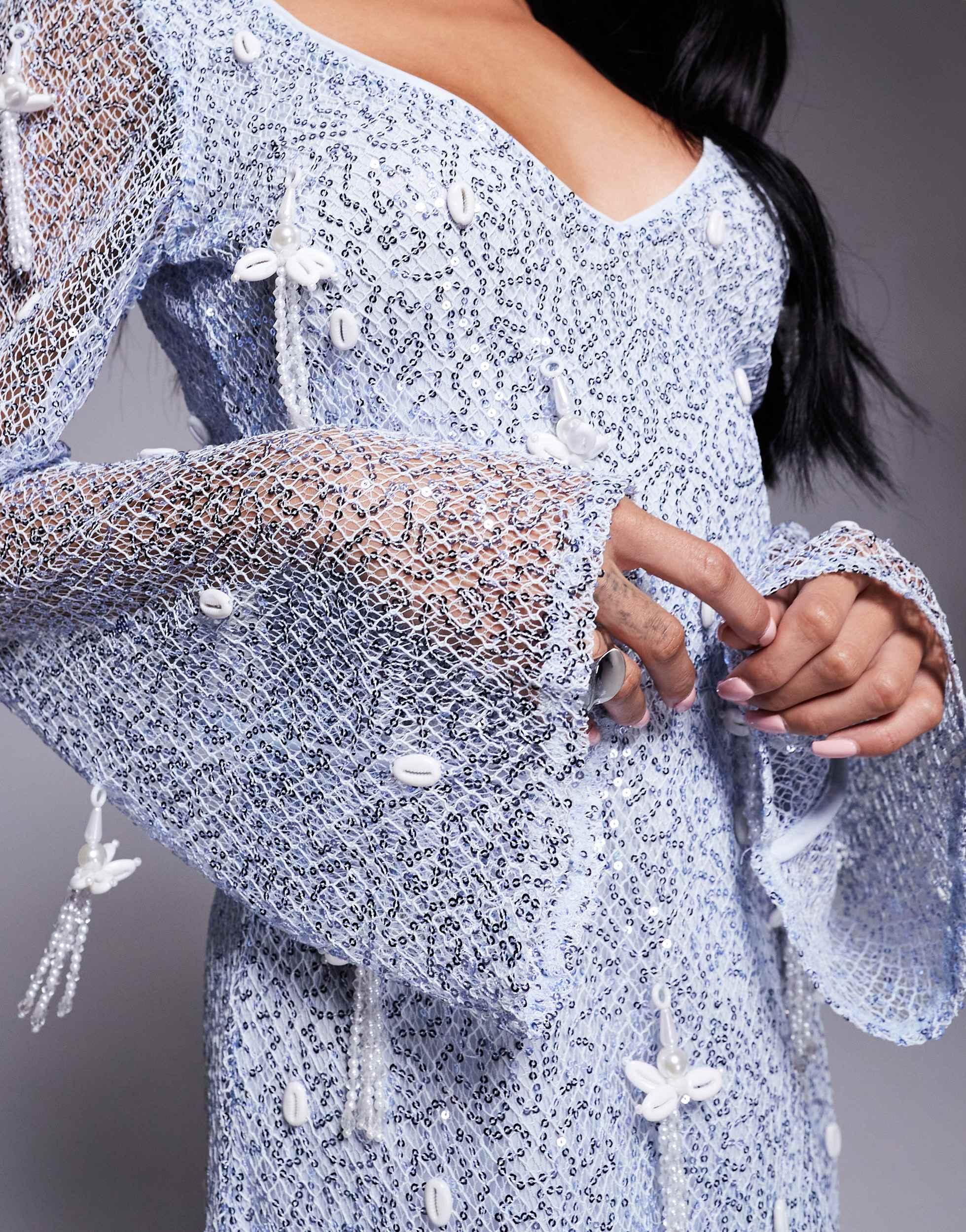 embellished long sleeve mini dress in blue UNDRESS TESSA SHORT KIMONO SLEEVES MIDI DRESS IN ROYAL BLUE