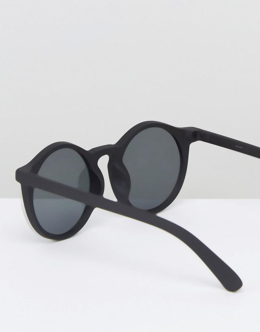 ASOS Denim Oversized Round Sunglasses In Rubberised Black With Flat