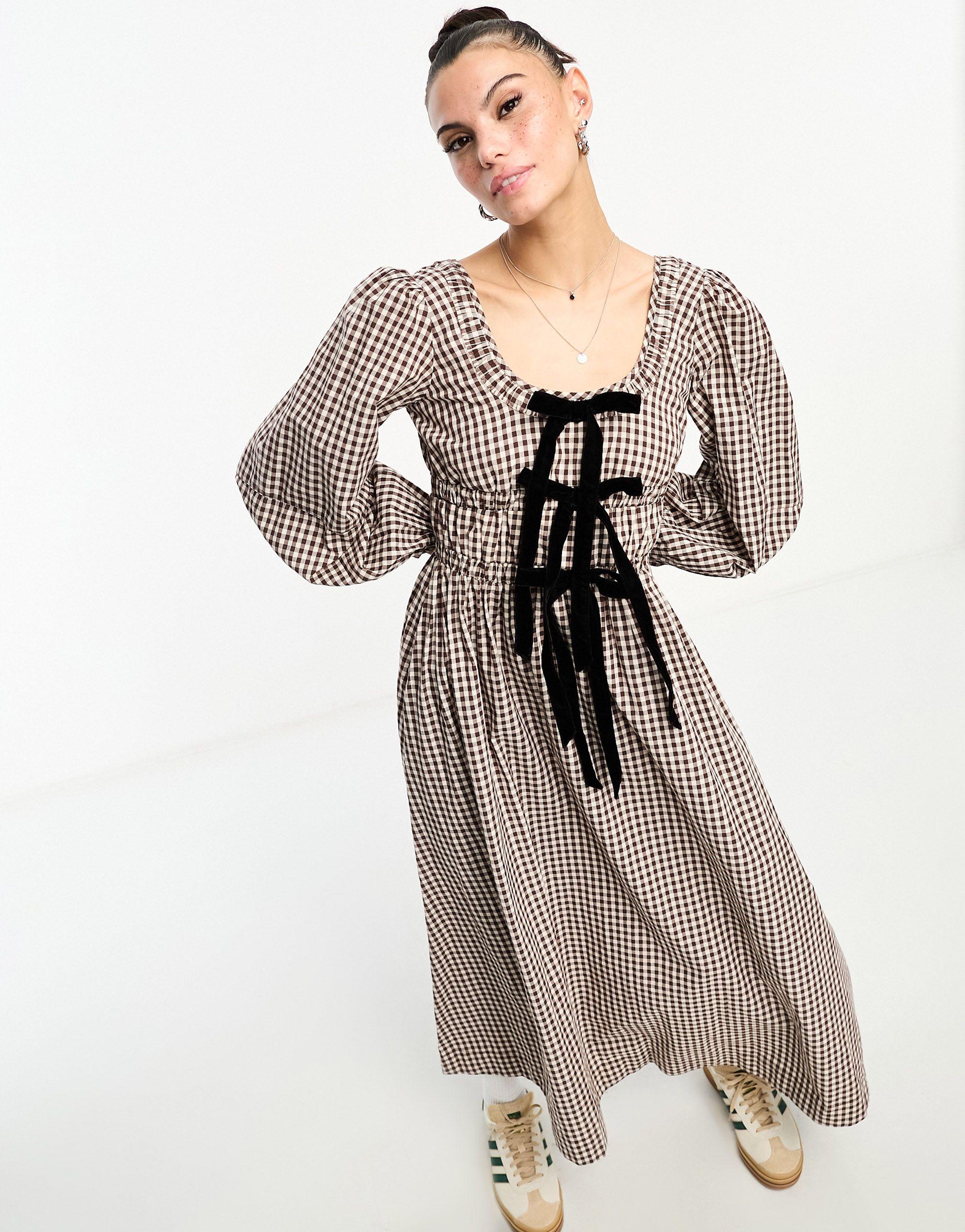 damson madder dakota bow midi dress Damson Madder + Dakota Bow Dress