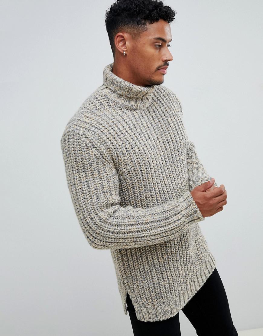 ASOS Synthetic Heavyweight Fisherman Rib Roll Neck Sweater In Oatmeal in  Beige (Natural) for Men - Lyst