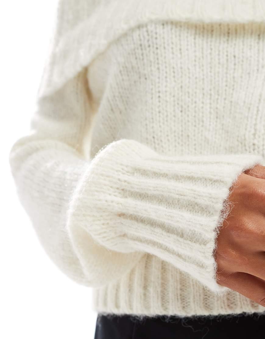 Knitted Jumper White Fluffy Off The Shoulder Jumper Bershka Fluffy