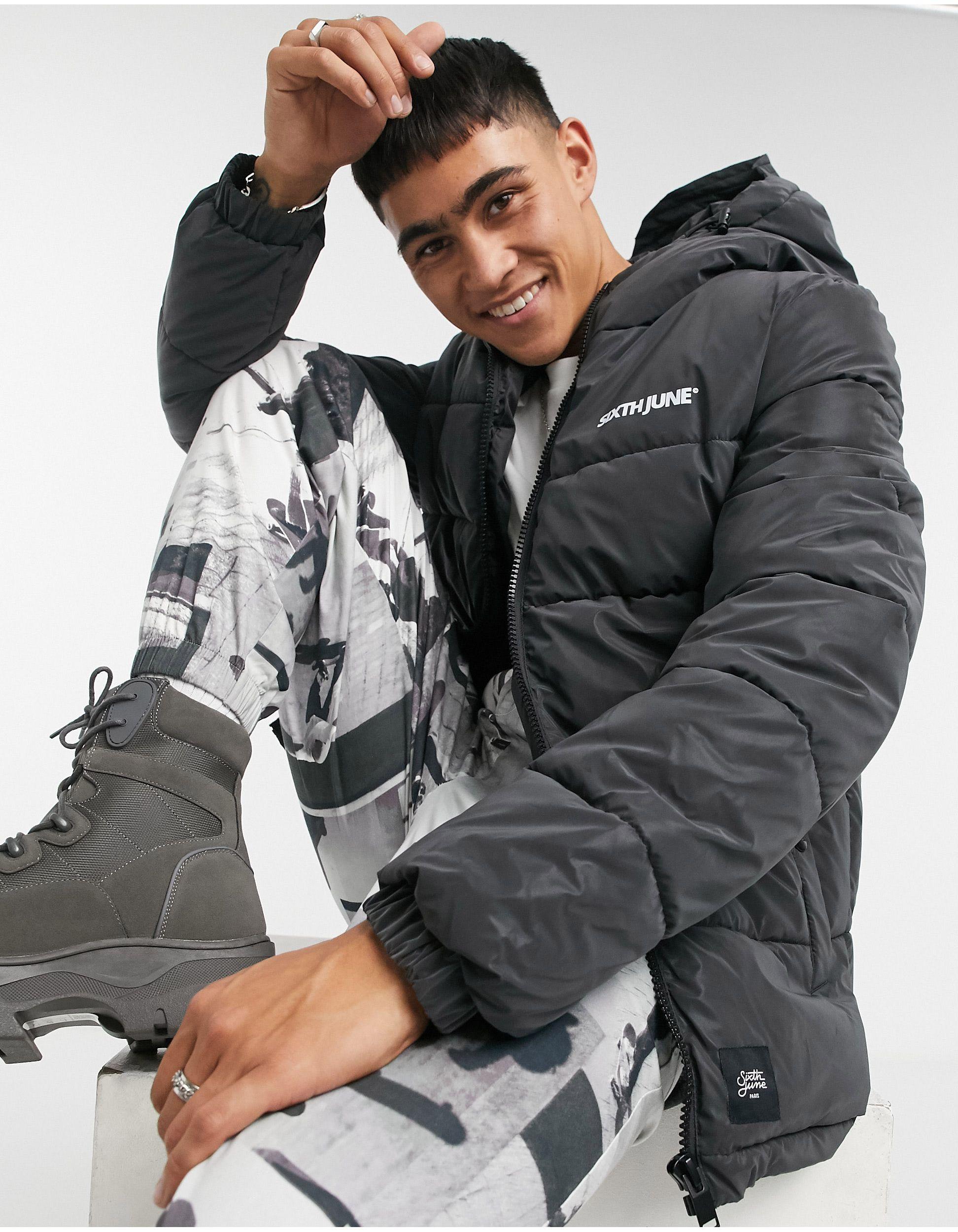 black reflective puffer jacket