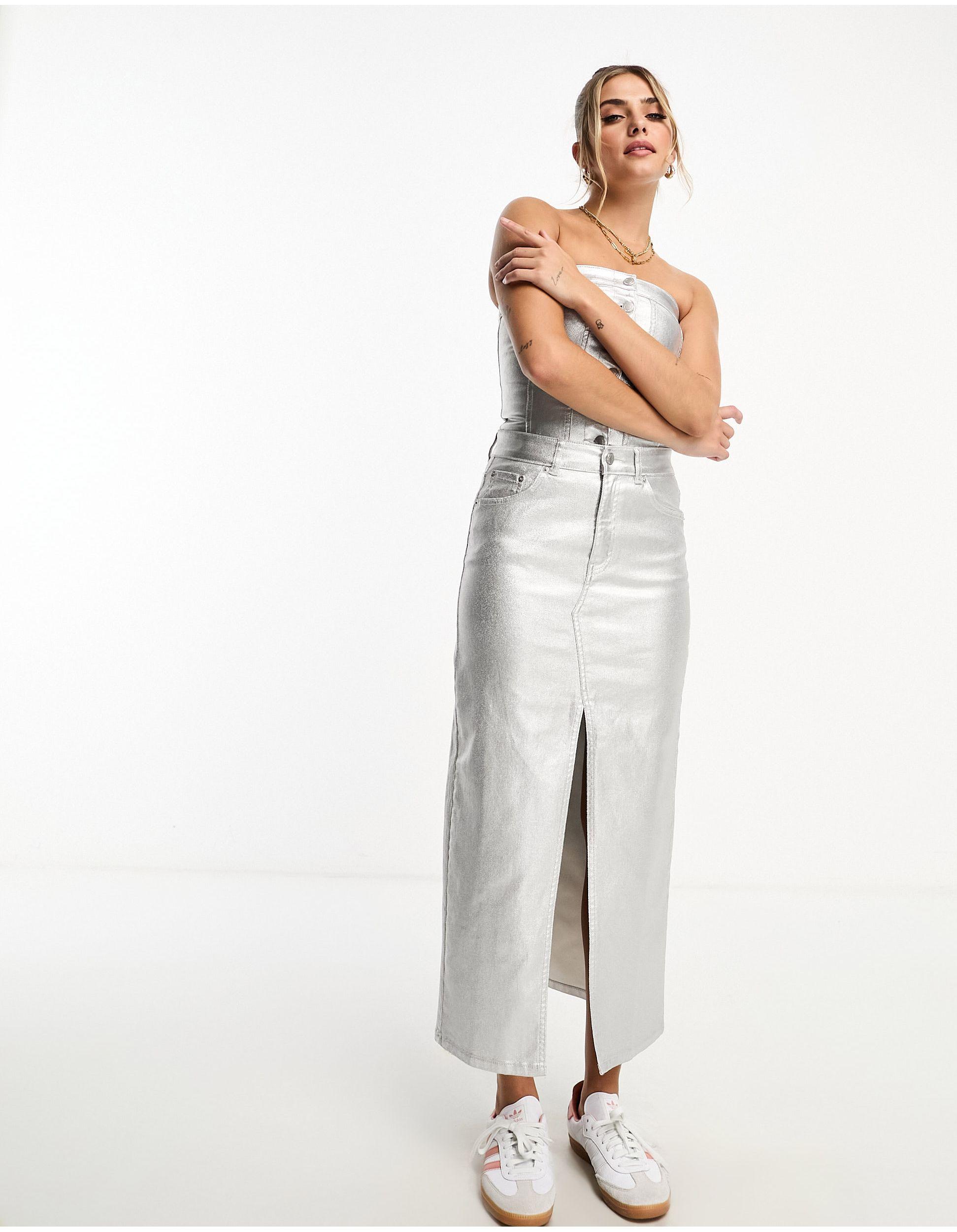 Pull&Bear denim corset and jean co ord in white