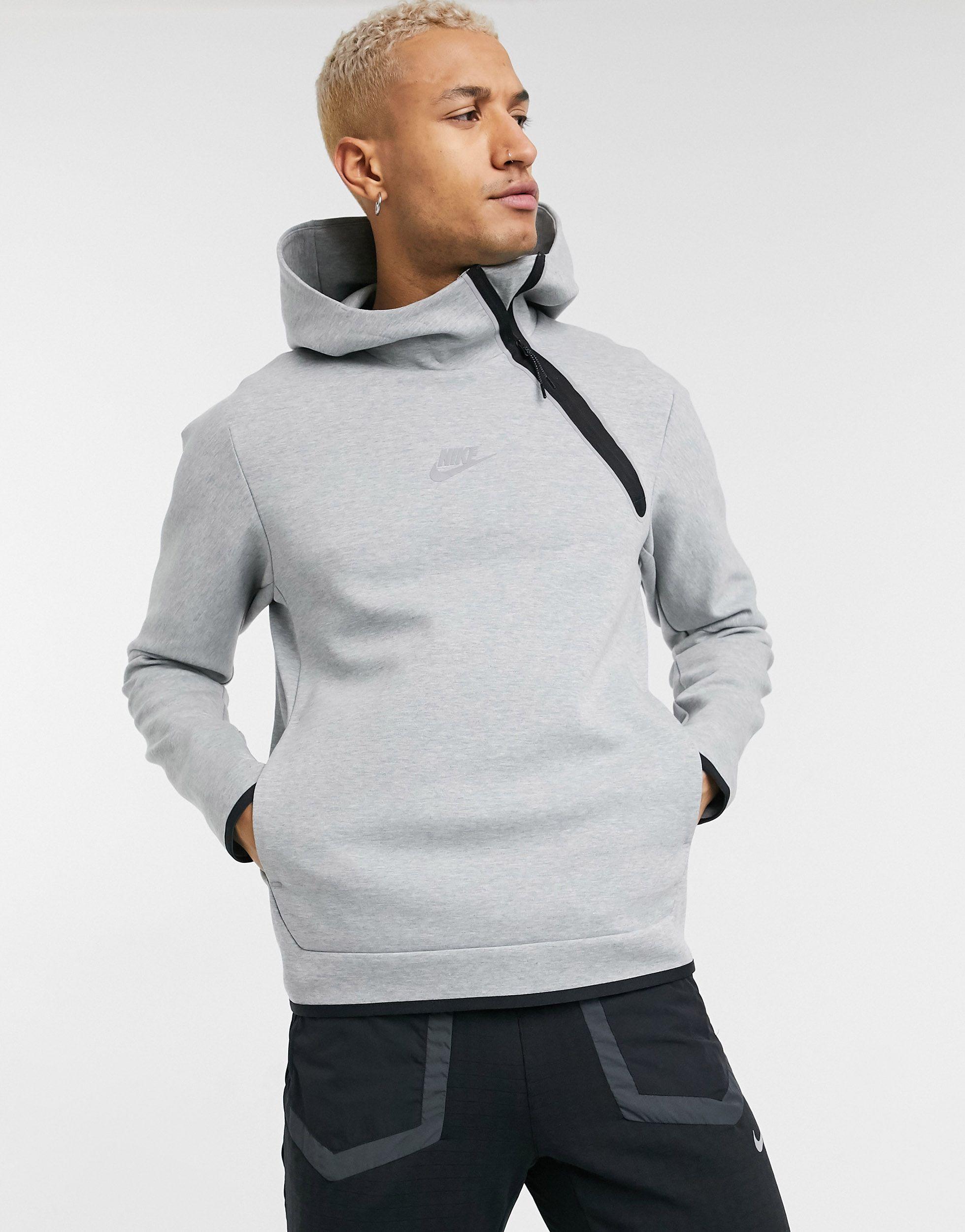 Nike Tech Fleece Asymmetric Half-zip Hoodie in Gray for Men | Lyst