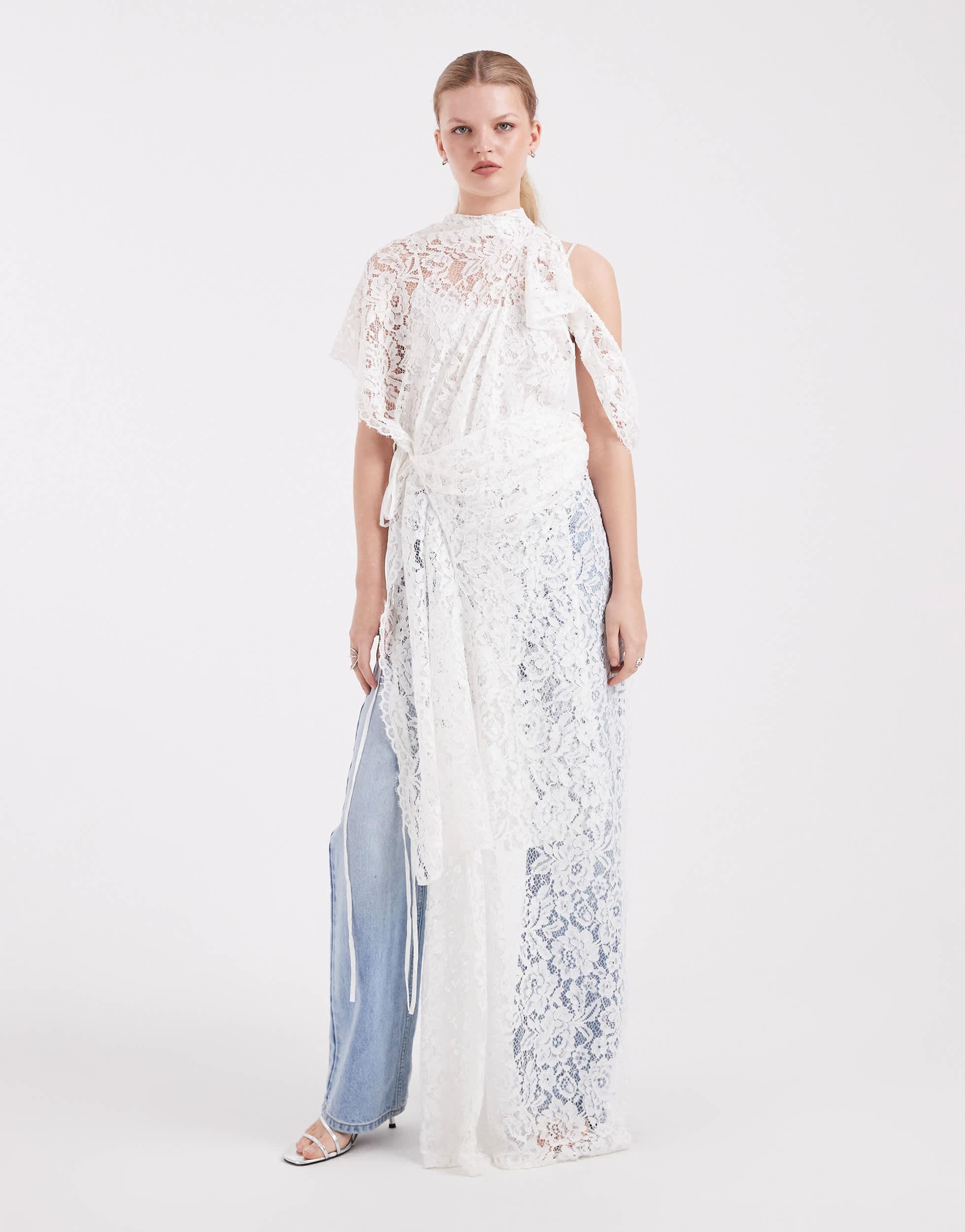 asos white lace maxi dress ASOS DESIGN high neck racer lace maxi dress in white