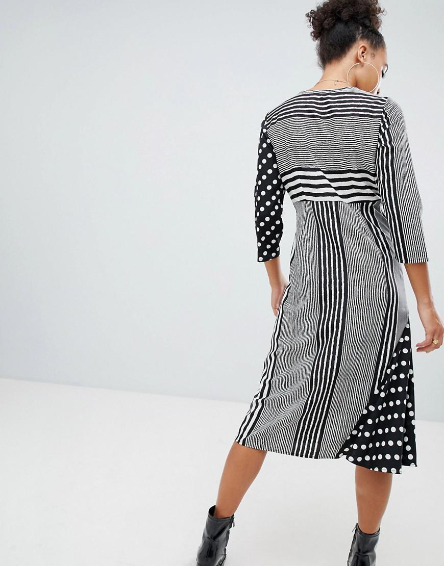 mixed polka dot midi dress