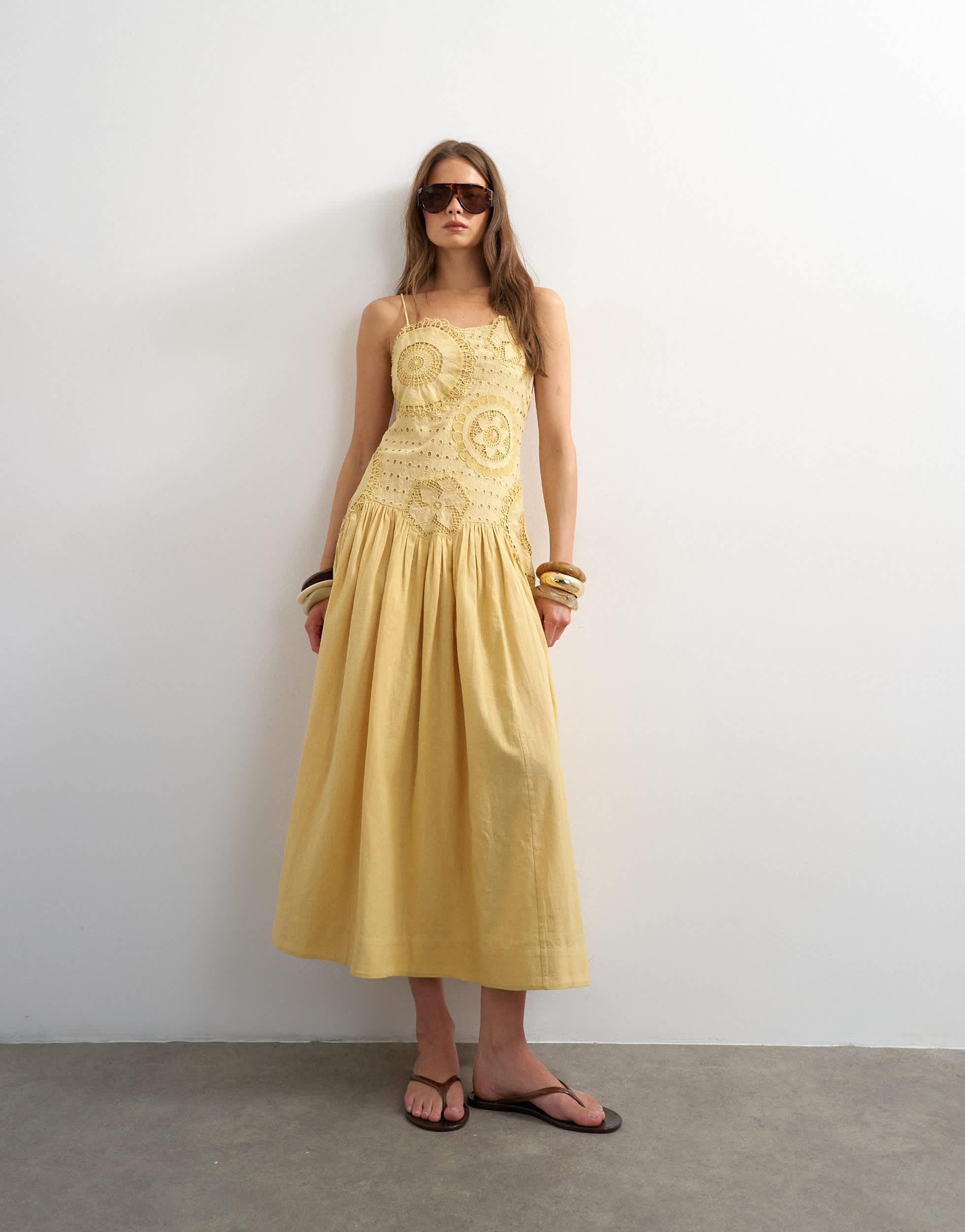 topshop embroidered midi dress Topshop embroidered midi dress with tie shoulders in ivory