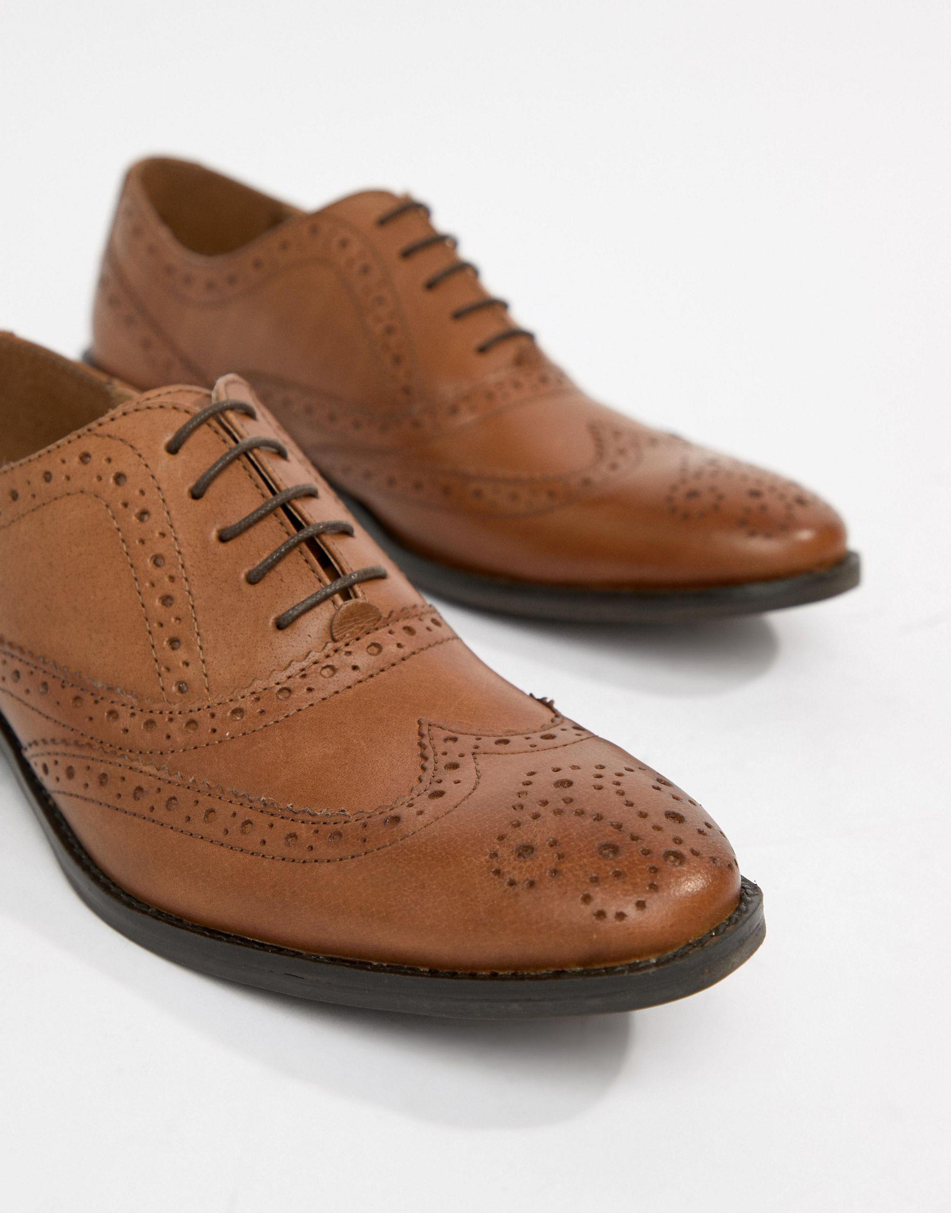 ASOS Oxford Brogue Shoes In Tan Leather - Wide Fit Available in Brown