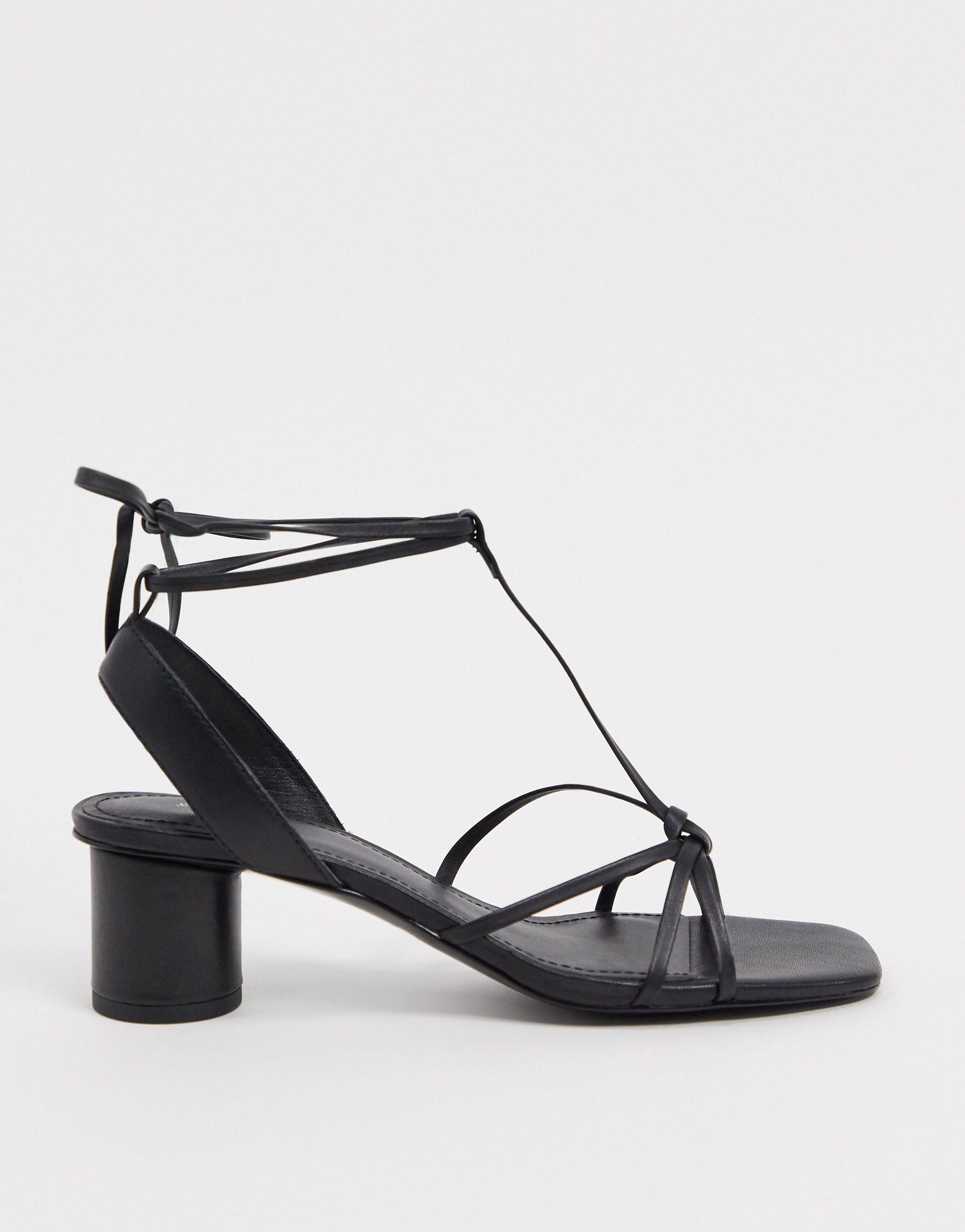 & Other Stories Square Toe Leather Strappy Heeled Sandals in Black | Lyst