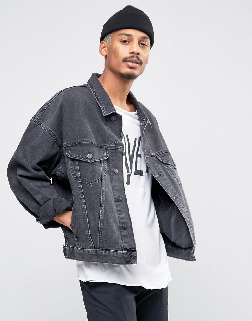 oversized black denim jacket mens