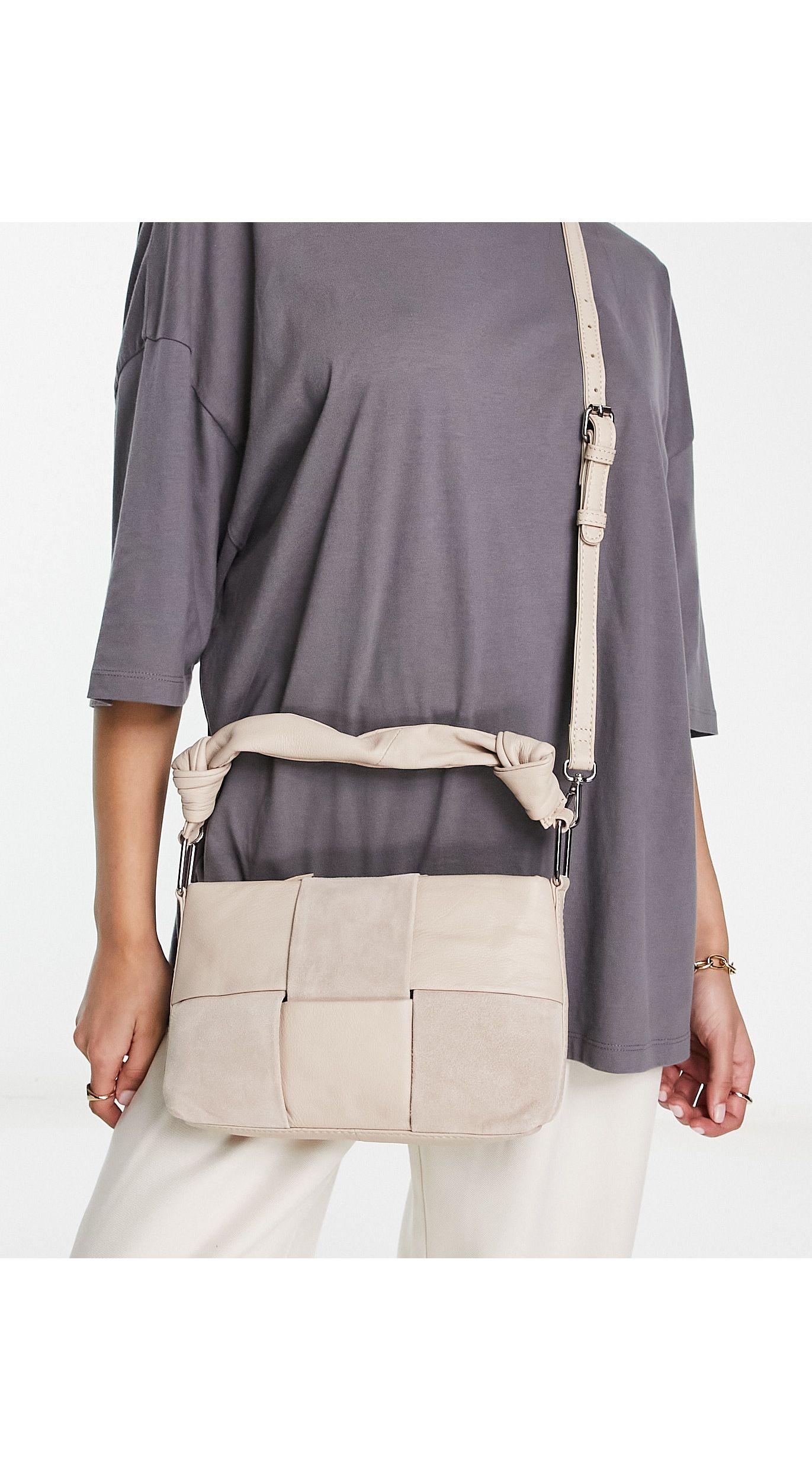 ASOS Leather And Suede Weave Crossbody With Knotted Top Handle And