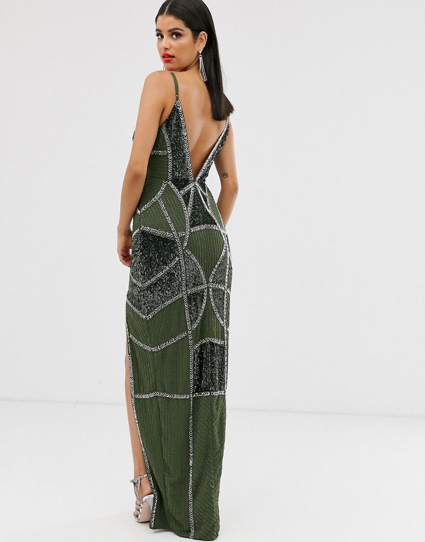 asos design sexy pencil midi dress with embellished panels