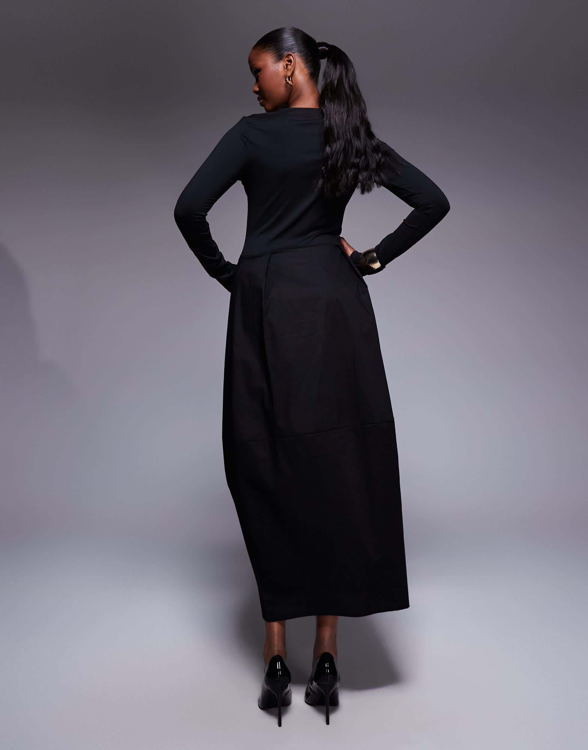 asos black midi dress long sleeve ASOS Design - Midi Dress - Women - Polyester/Cotton - 8 US