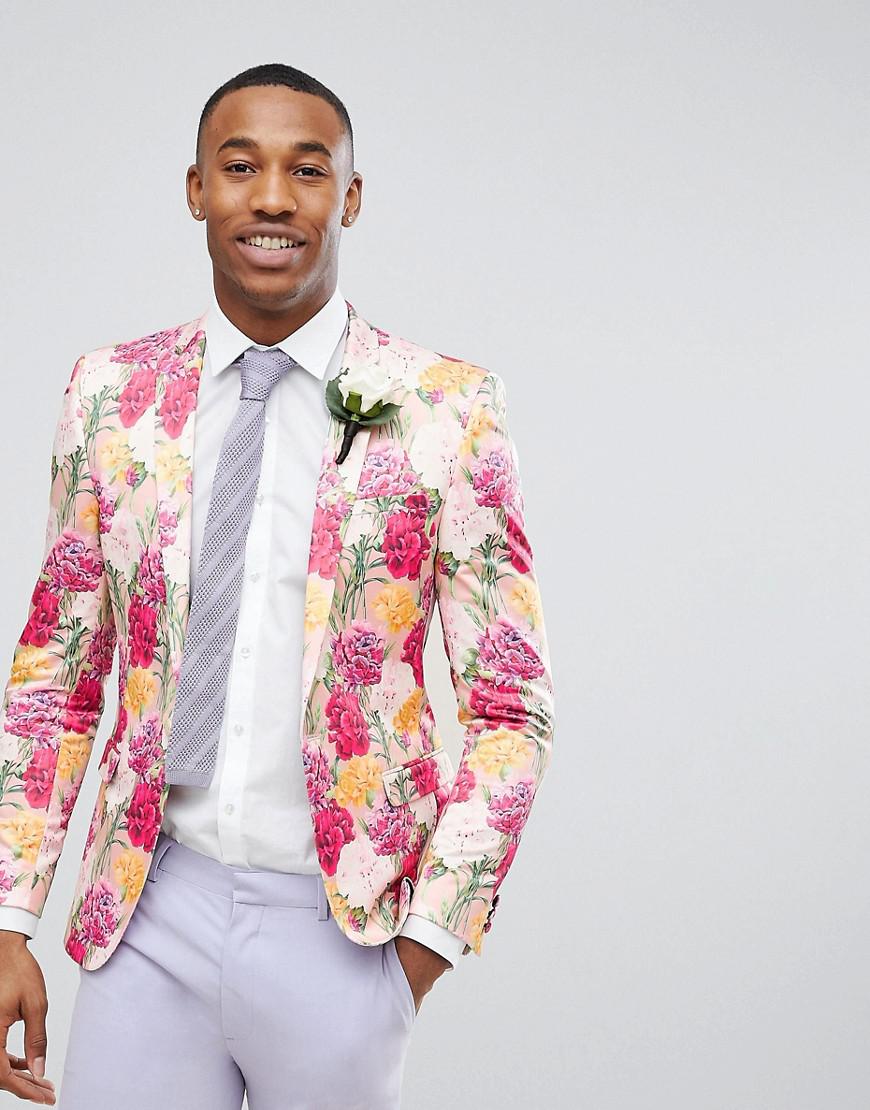 asos pink floral suit