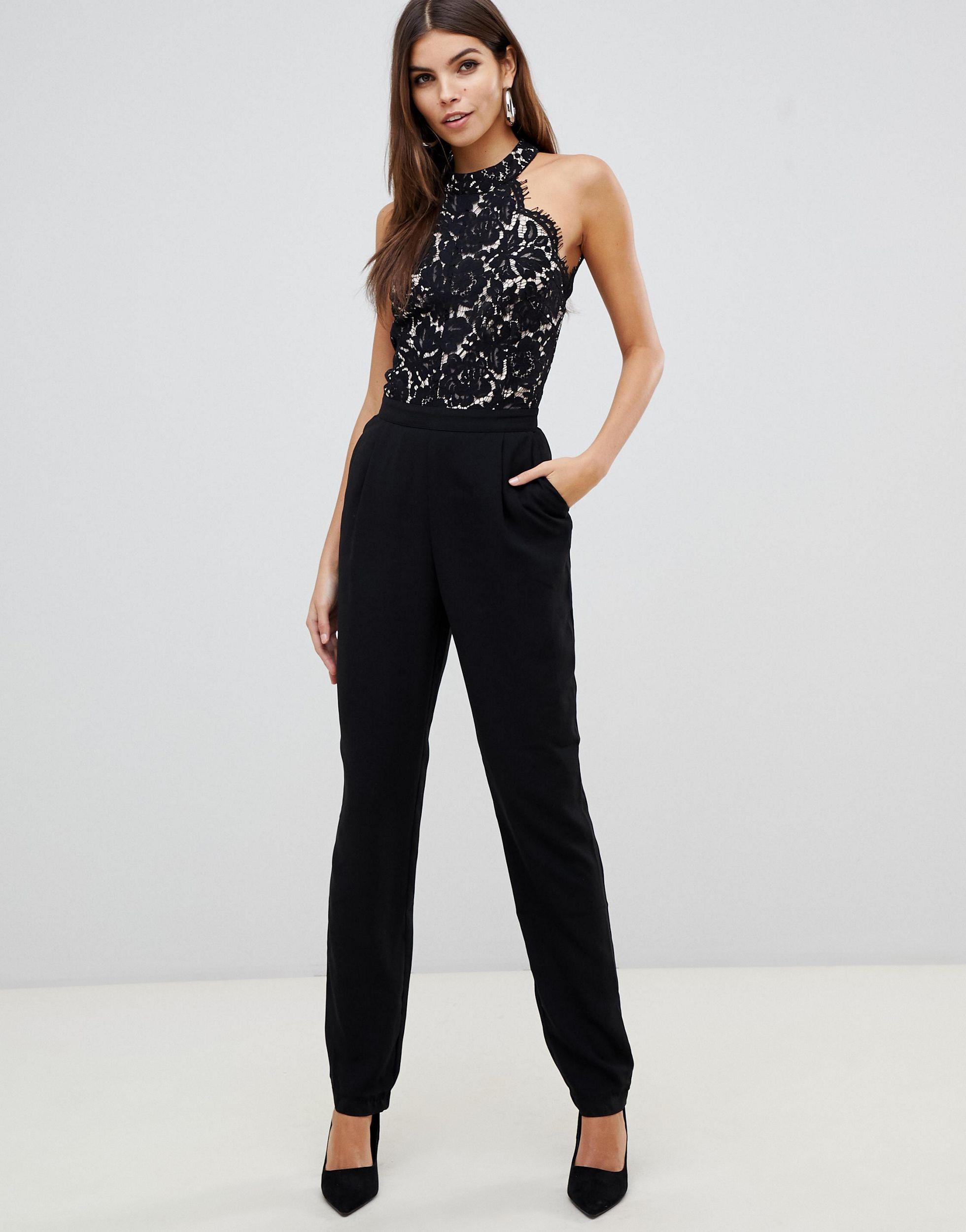 Morgan Lace High Neck Tailored Jumpsuit in Black | Lyst