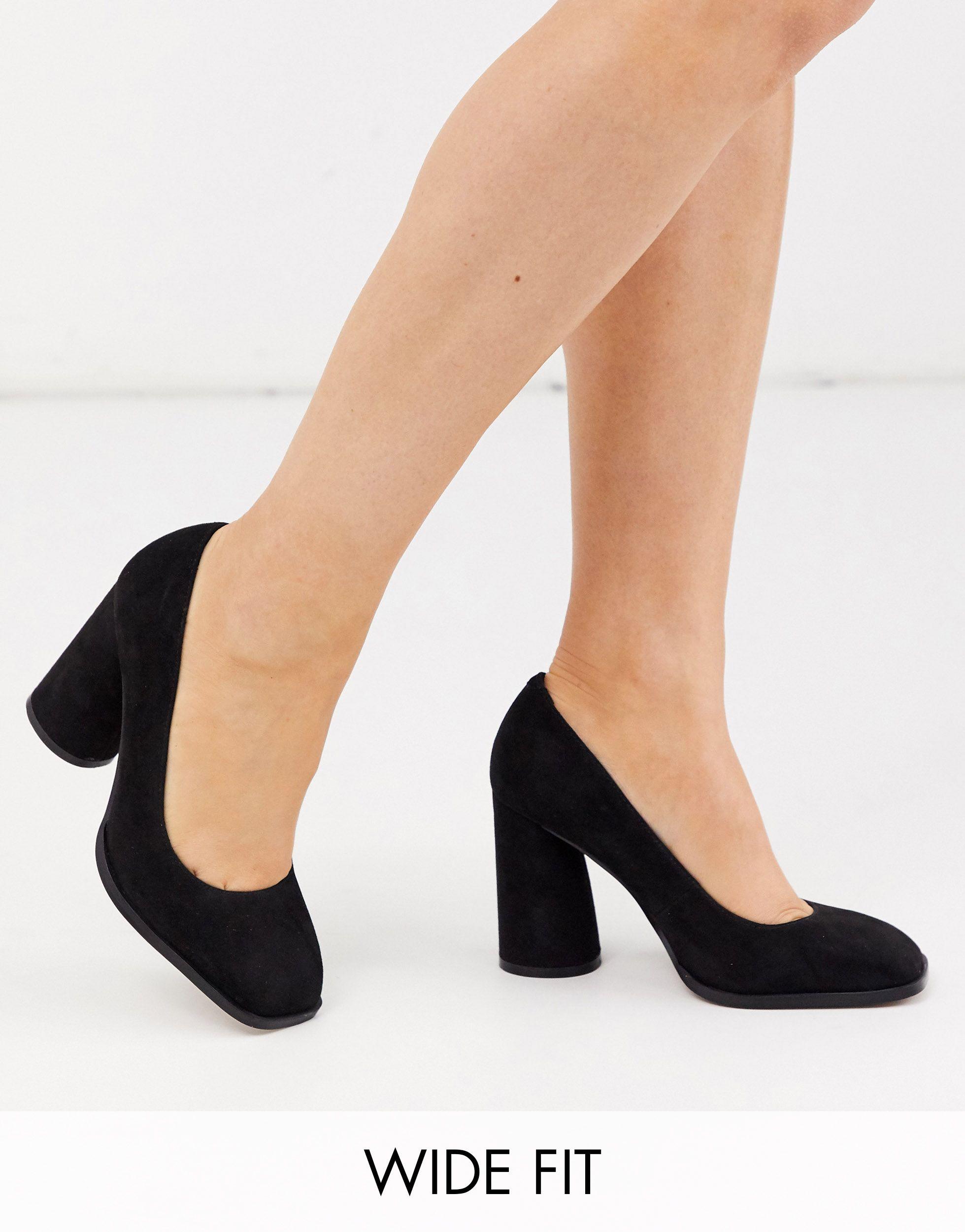 ASOS Wide Fit Pinky Square Toe Block Heeled Court Shoes in Black | Lyst