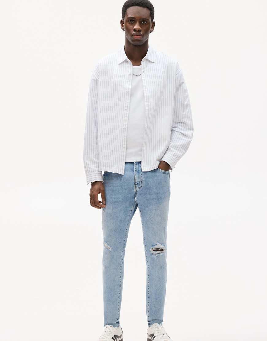 Pull&Bear Ripped Carrot Leg Jeans in Blue for Men Lyst UK