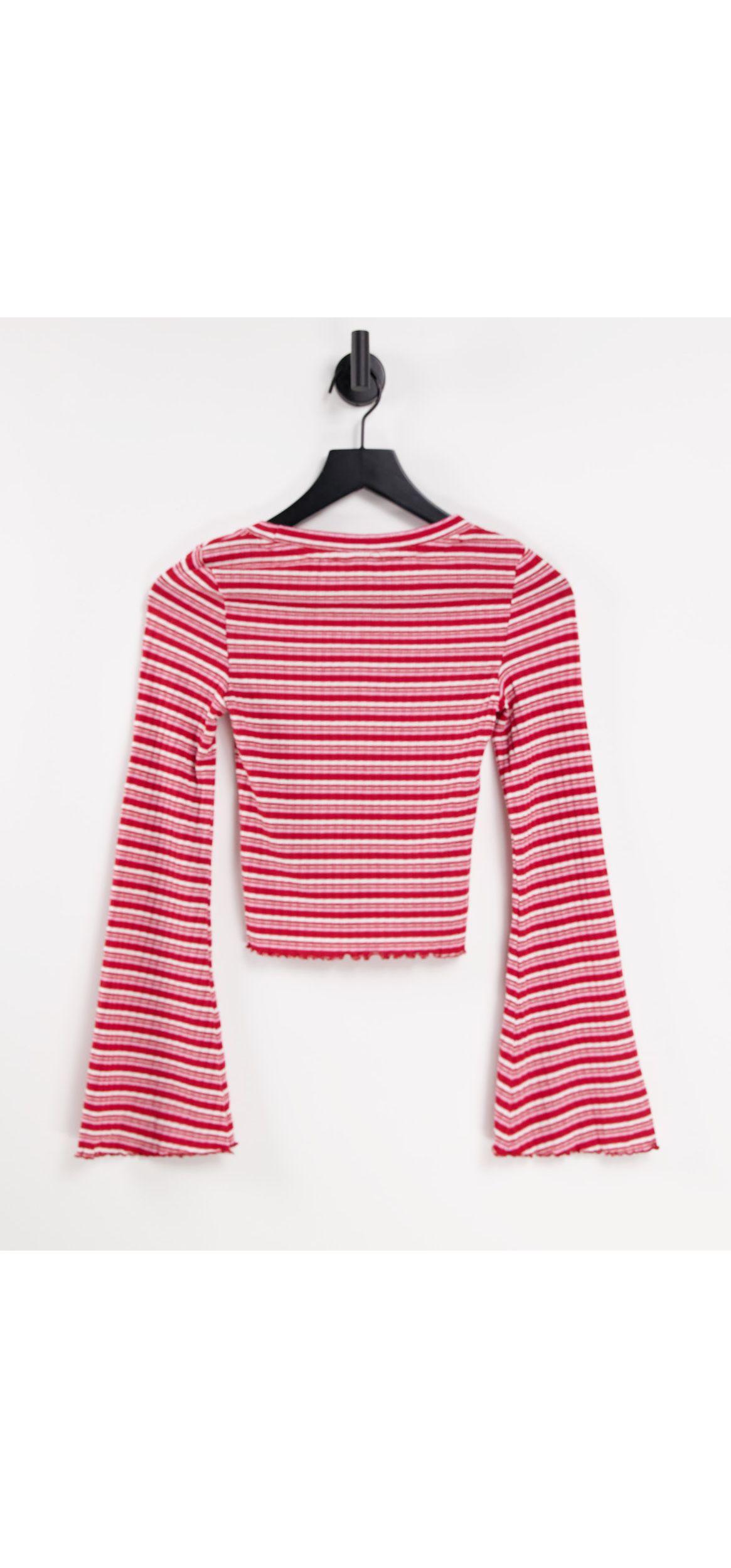 Monki Co-ord Stripe Trumpet Sleeve Top in Red | Lyst UK