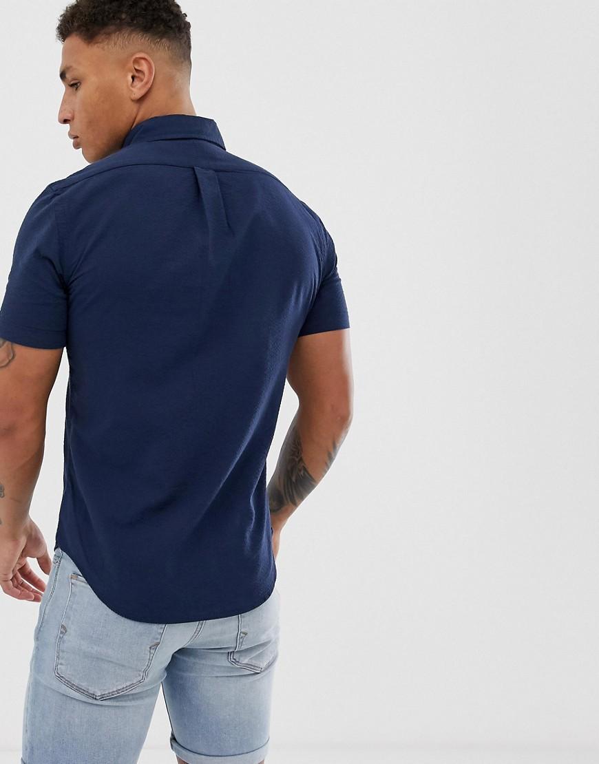 Polo Ralph Lauren Player Logo Pocket Short Sleeve Seersucker Shirt Slim Fit  in Blue for Men | Lyst