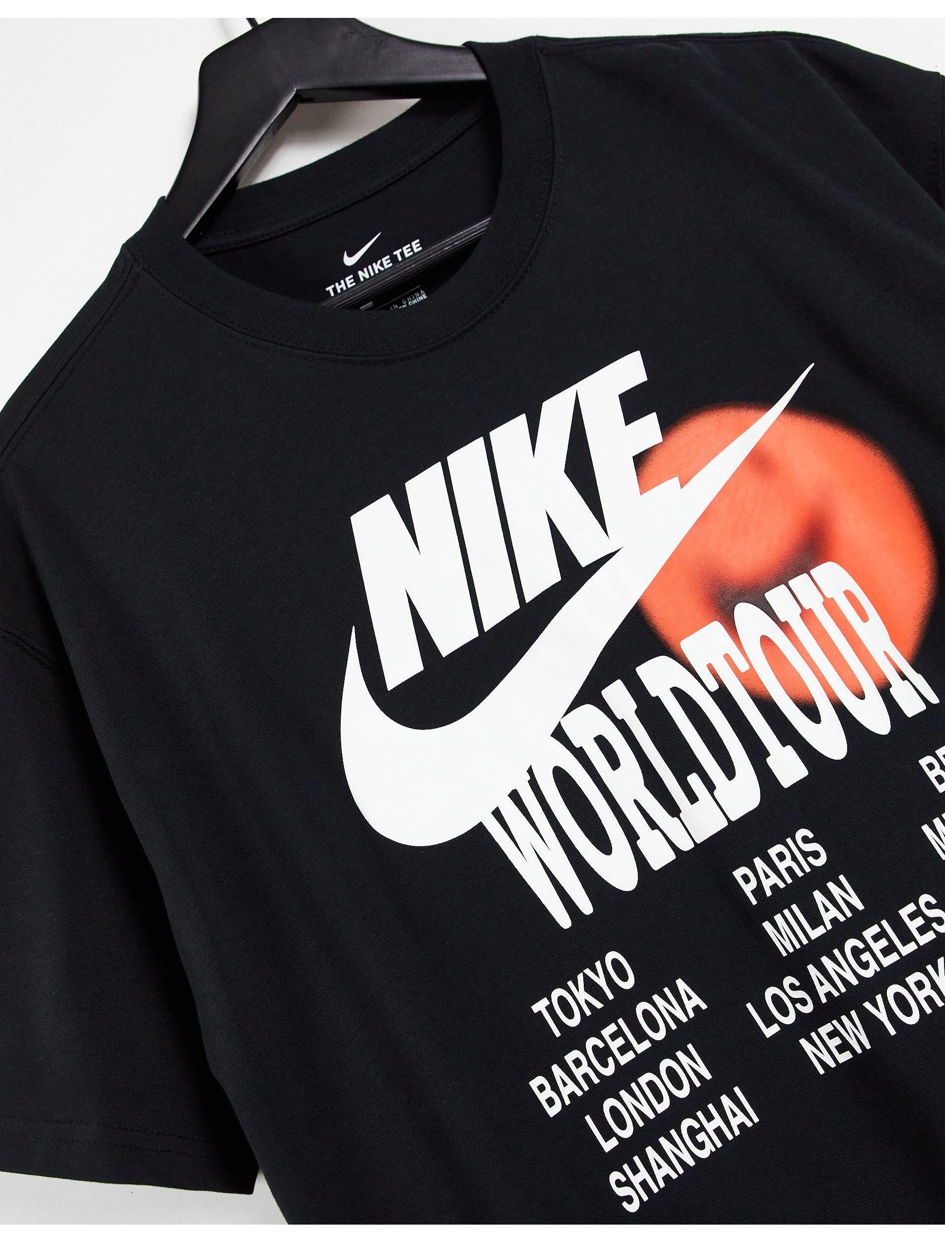 Nike World Tour Pack Graphic Oversized T-shirt in Black for Men | Lyst  Australia