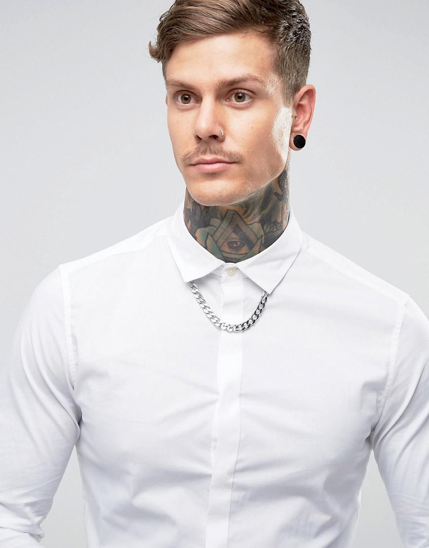 ASOS Slim Fit Shirt With Chain Detail in White for Men