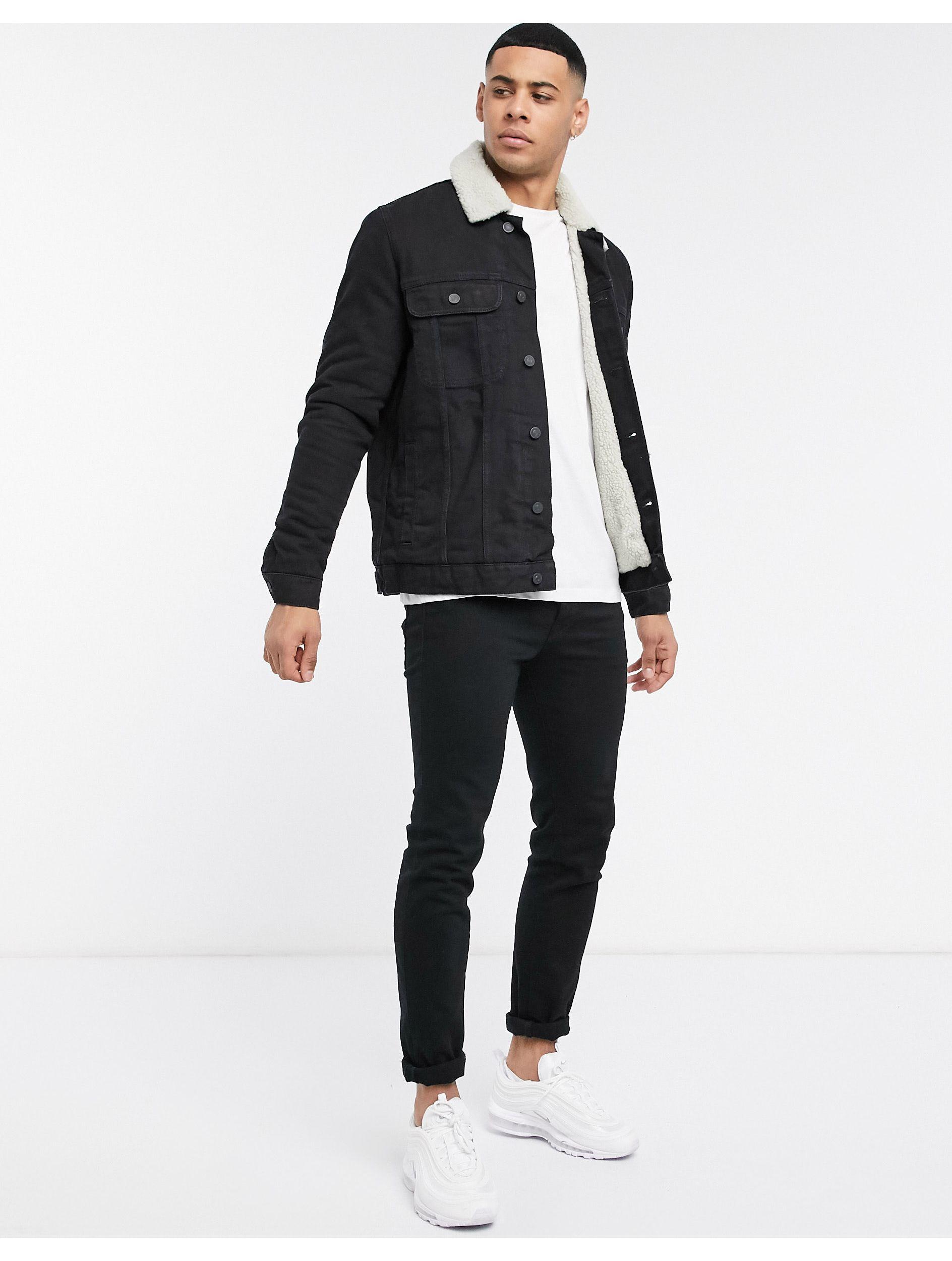 ASOS Denim Jacket With Ecru Borg Lining 