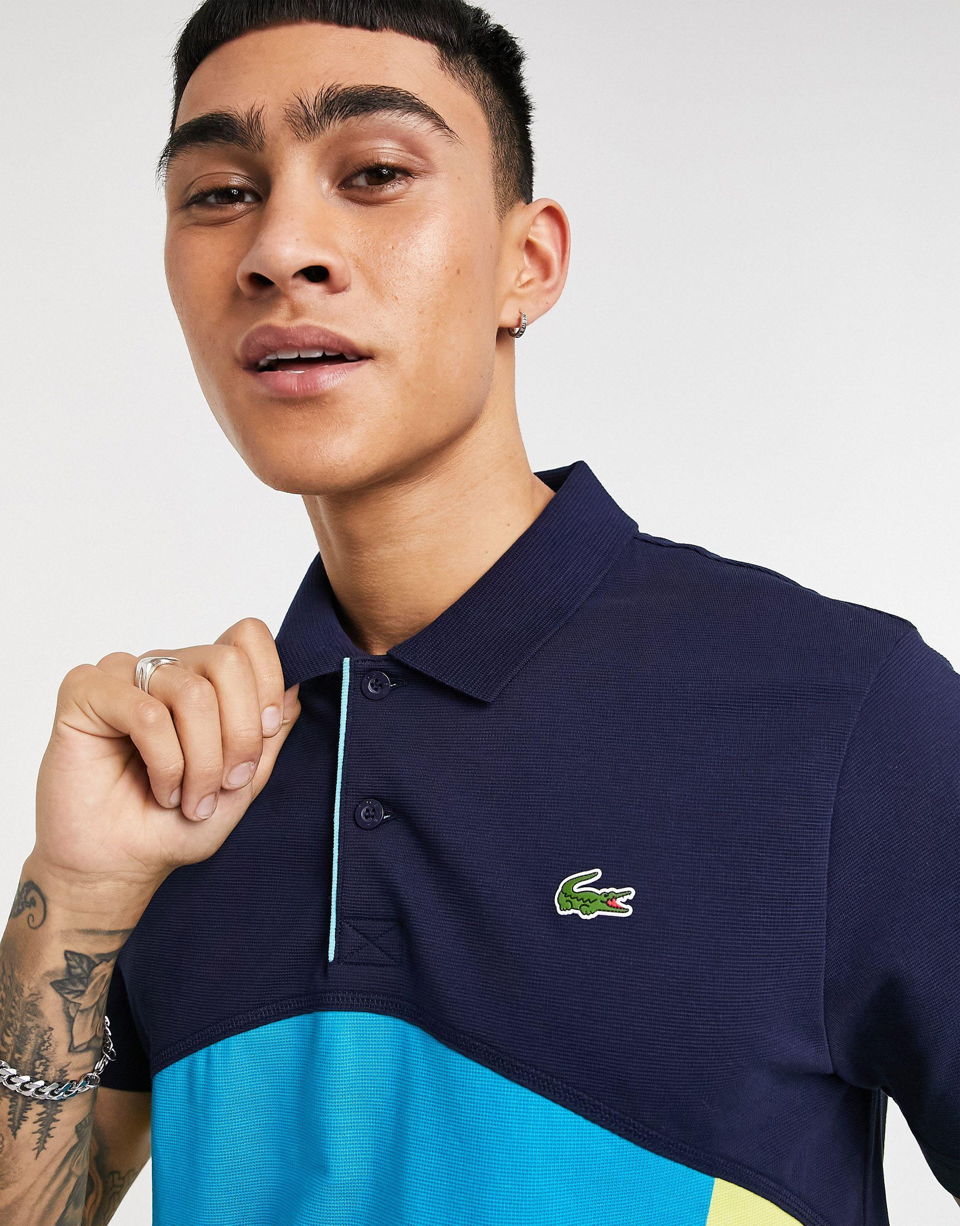 Lacoste Sport Ultra-light Colourblock Cotton Polo Shirt in Blue for Men