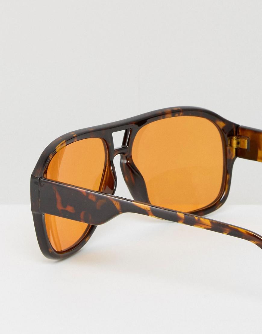 ASOS Denim Tort Aviator Sunglasses With Orange Coloured ...