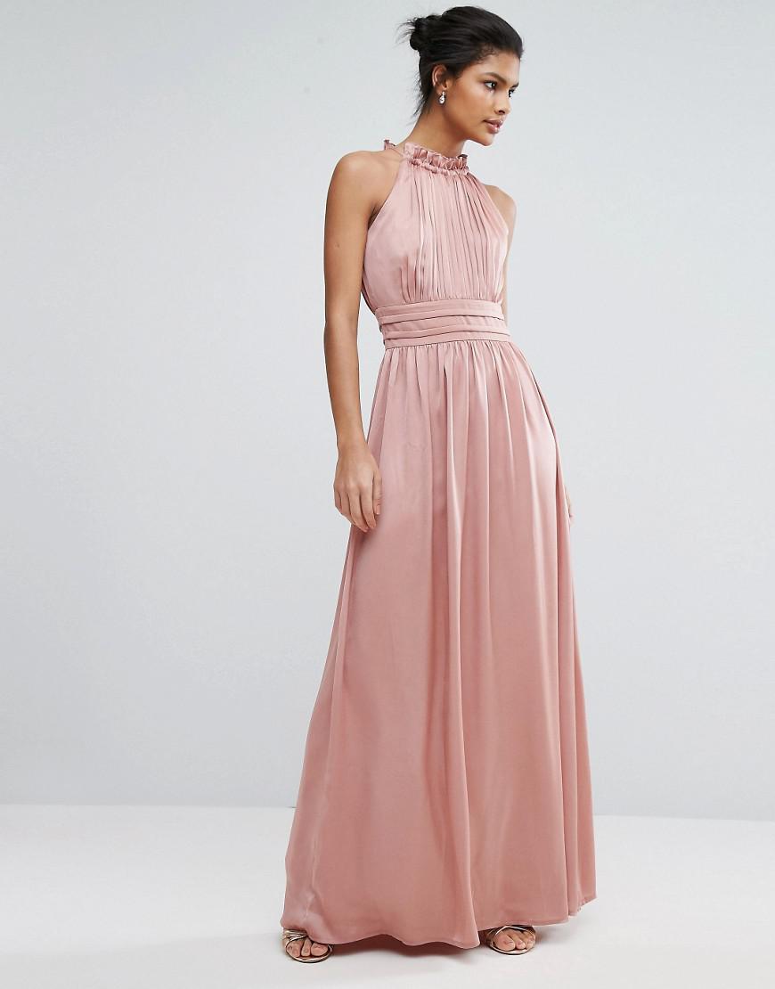 high neck satin maxi dress