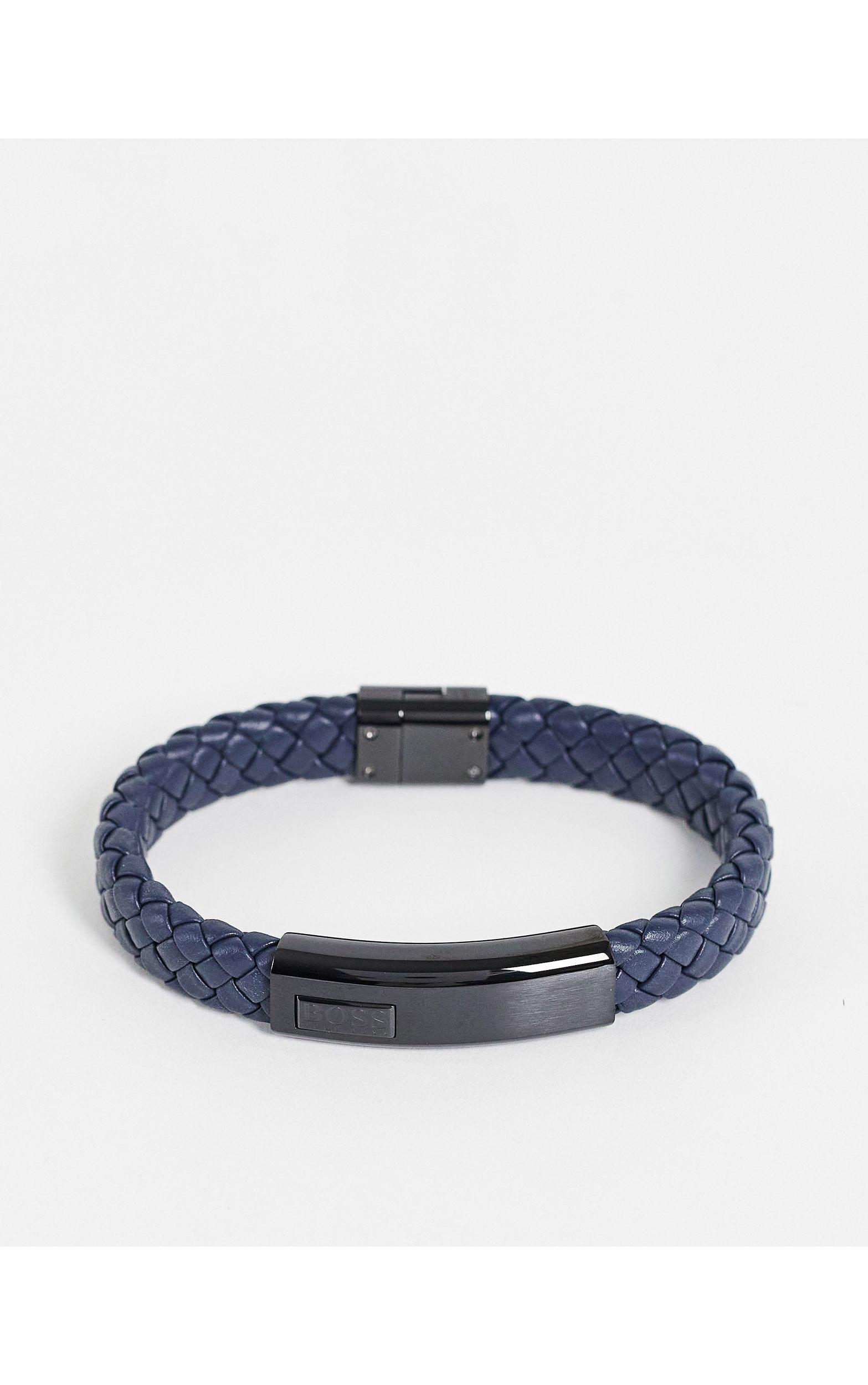 BOSS by HUGO BOSS Stainless Steel Bar Leather Bracelet in Blue for Men |  Lyst