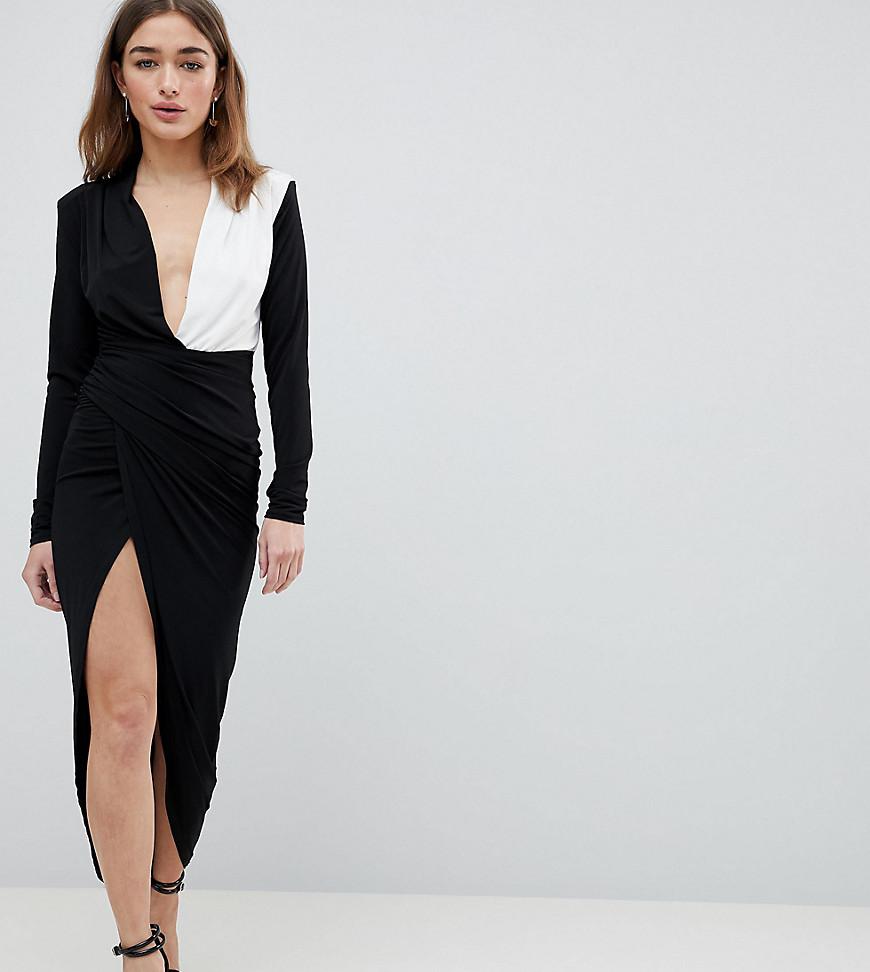 John Zack Black V Neck Wrap Dress Black Plunge Wrap Dress