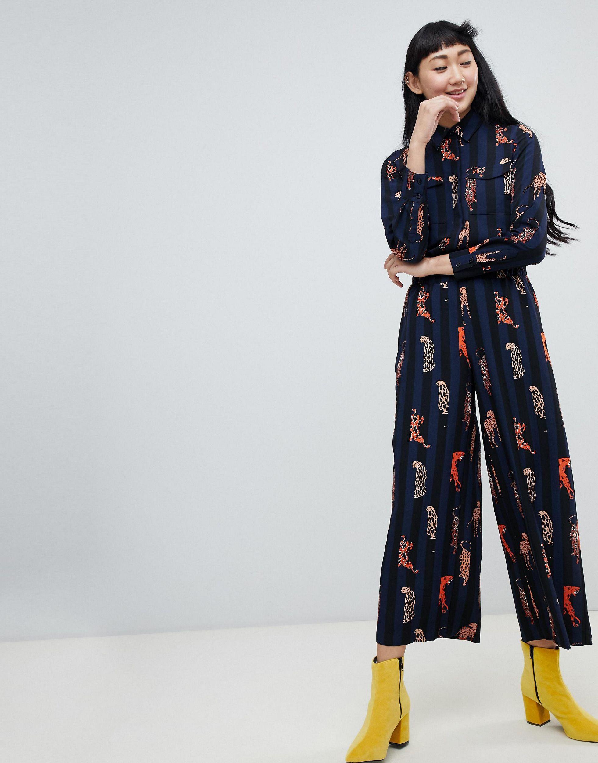 Monki Synthetic Stripe Wide Leg Pants 