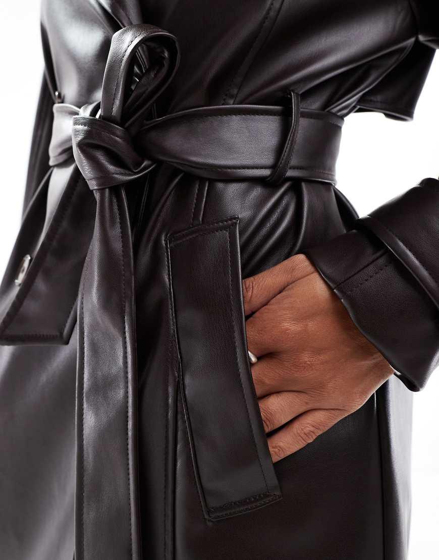 Pull&Bear Belted Faux Leather Trench Coat in Black Lyst UK