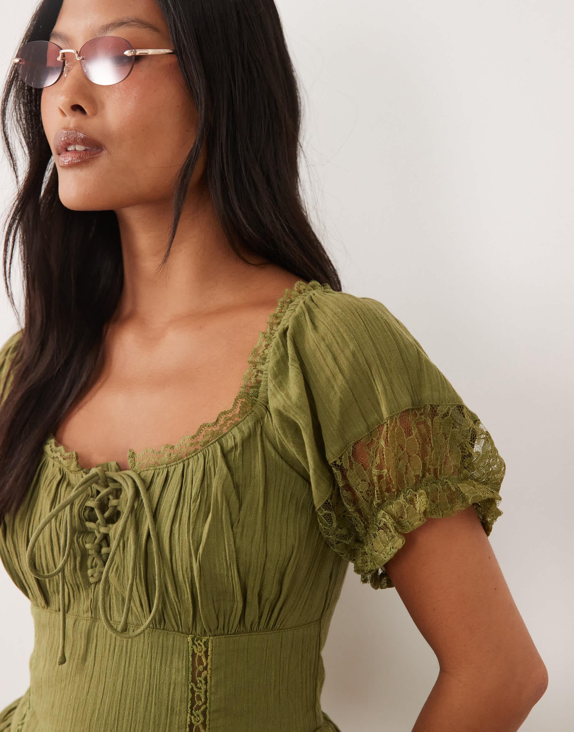 olive green milkmaid dress Petal and Pup Women's Rayna Maxi Dress - Olive