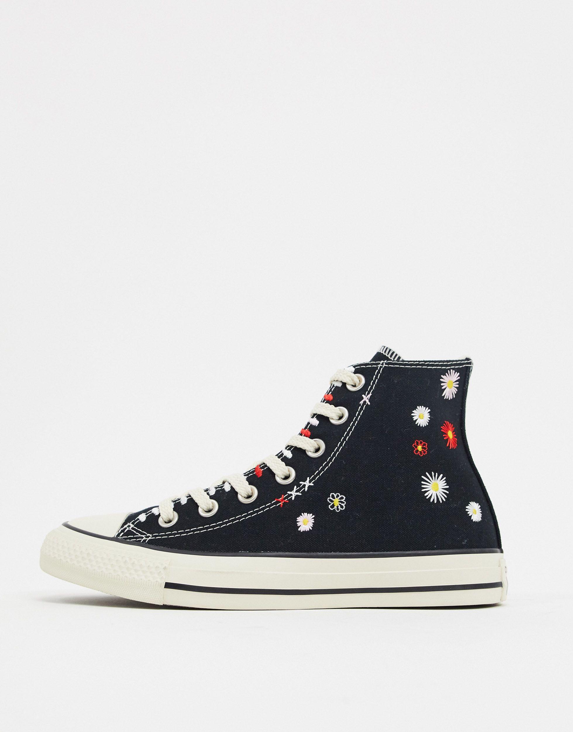 Zapatillas negras con diseno floral bordado Chuck Taylor All Star Hi Converse de color Negro Lyst