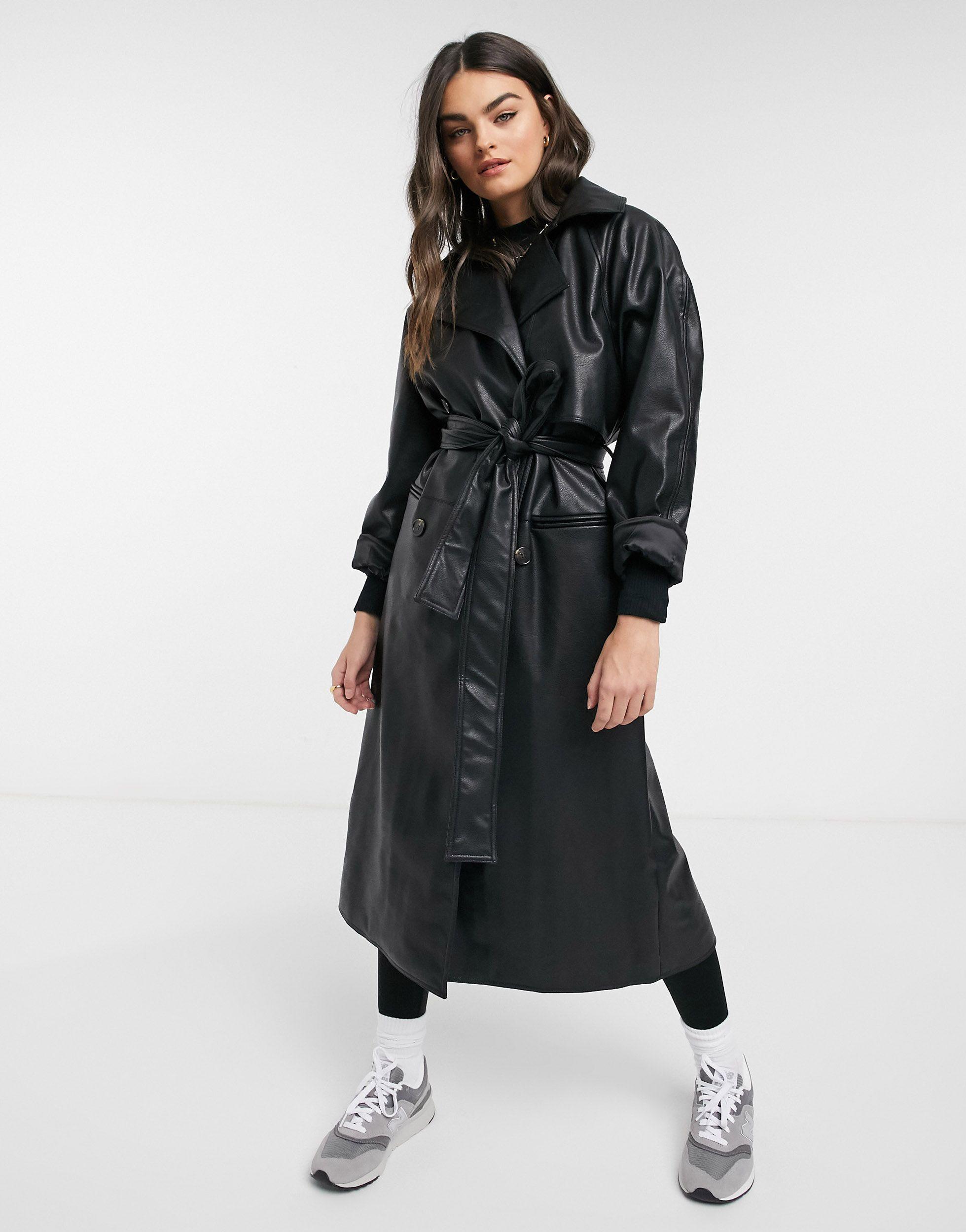 Weekday Elli Faux Leather Trench in Black | Lyst