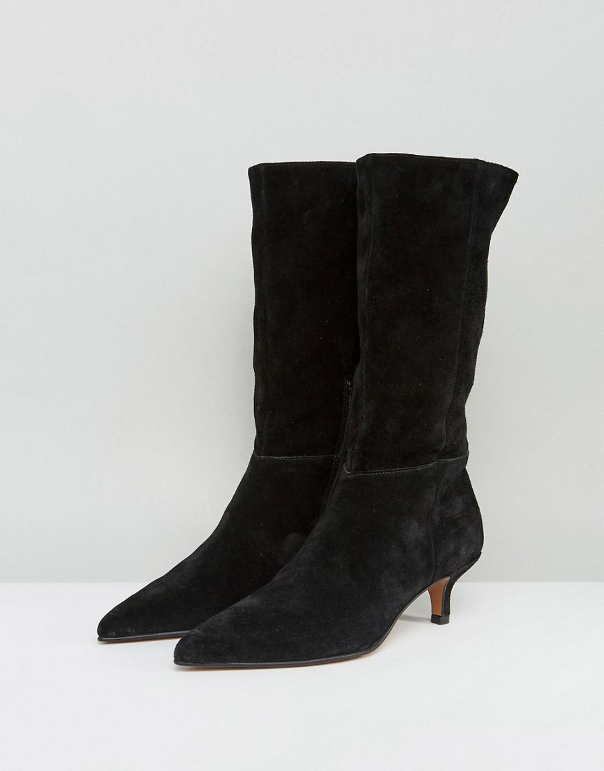 black suede kitten heel boots