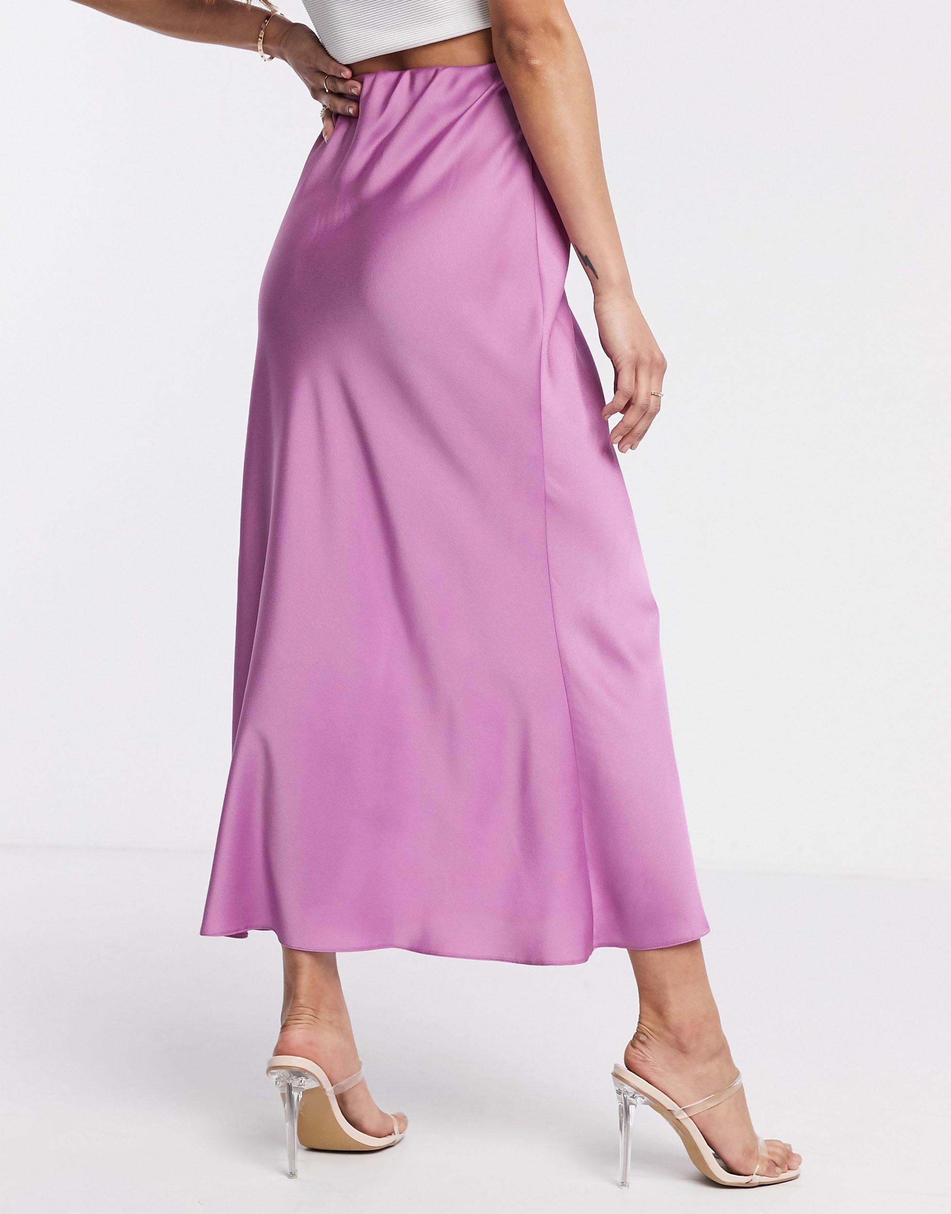 ASOS Bias Cut Satin Slip Midi Skirt in Purple - Lyst