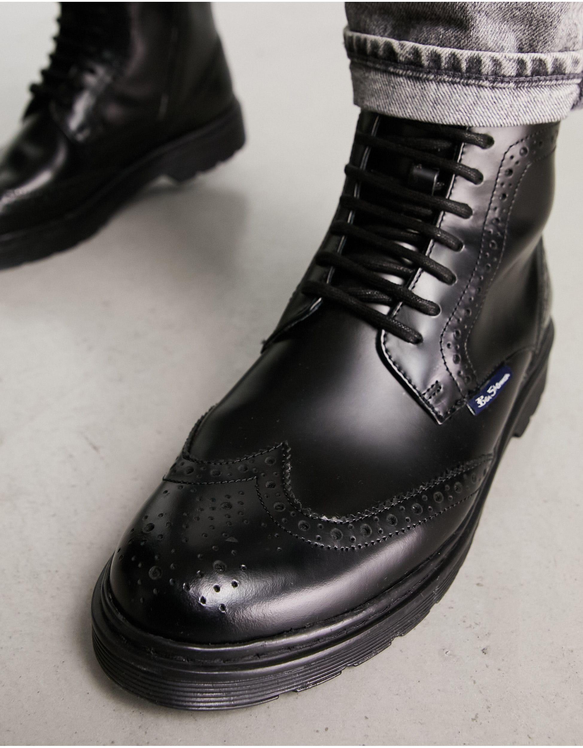 Ben Sherman Leather Chunky Brogue Boots in Black for Men | Lyst