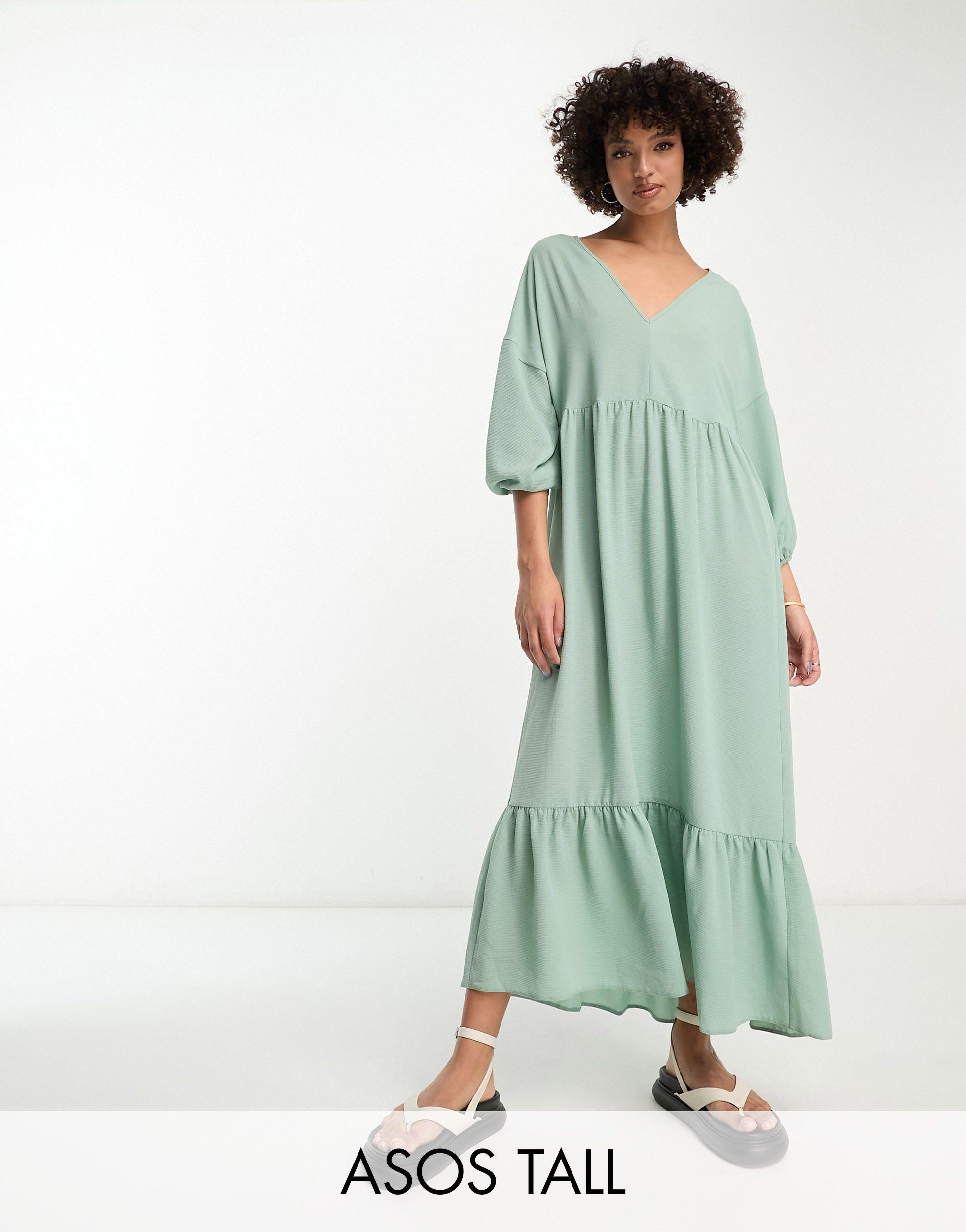 Asos design tall - robe babydoll mi-longue à enfiler - sauge clair ASOS en  coloris Vert | Lyst