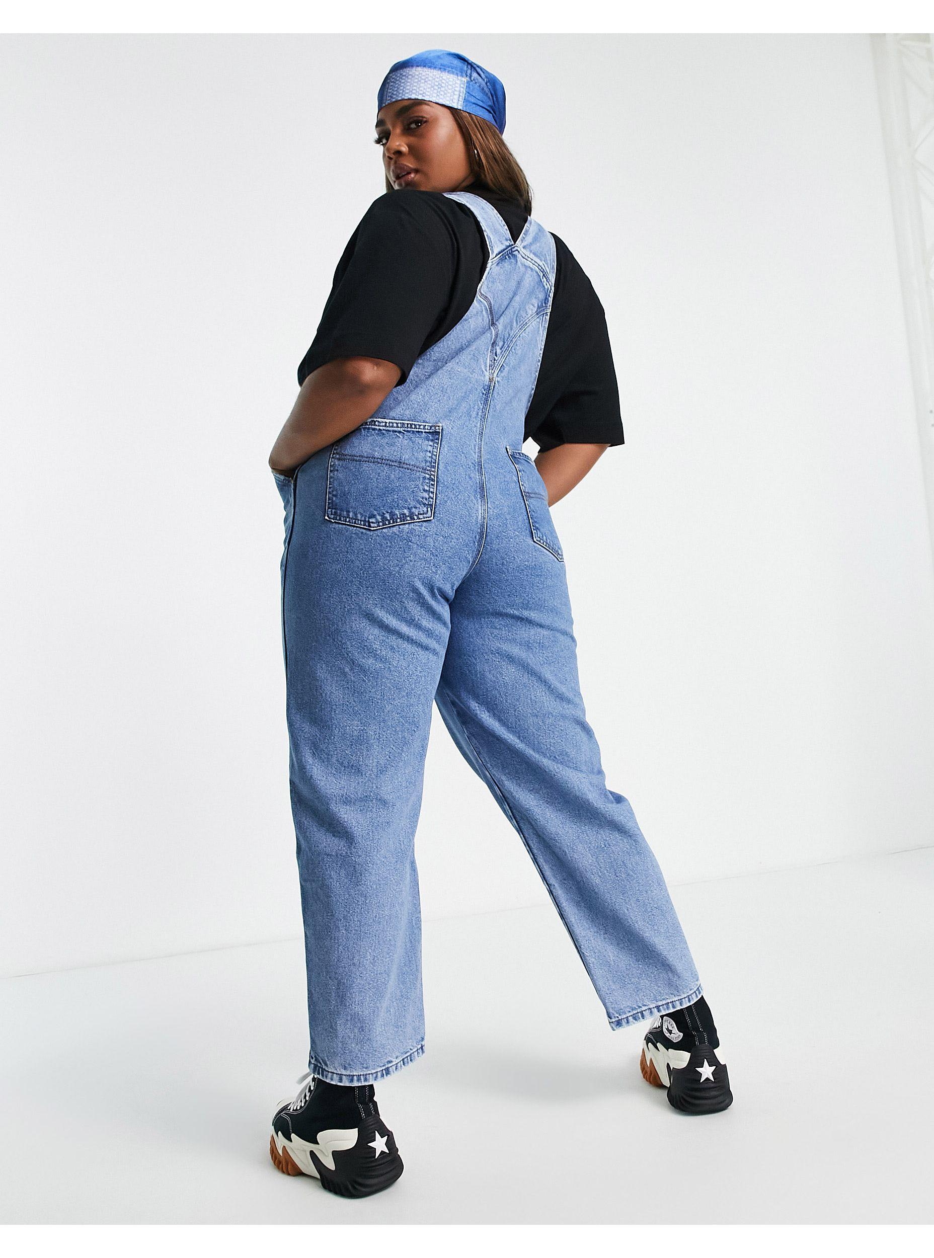 Collusion Plus 90s baggy Denim Dungarees in Blue | Lyst