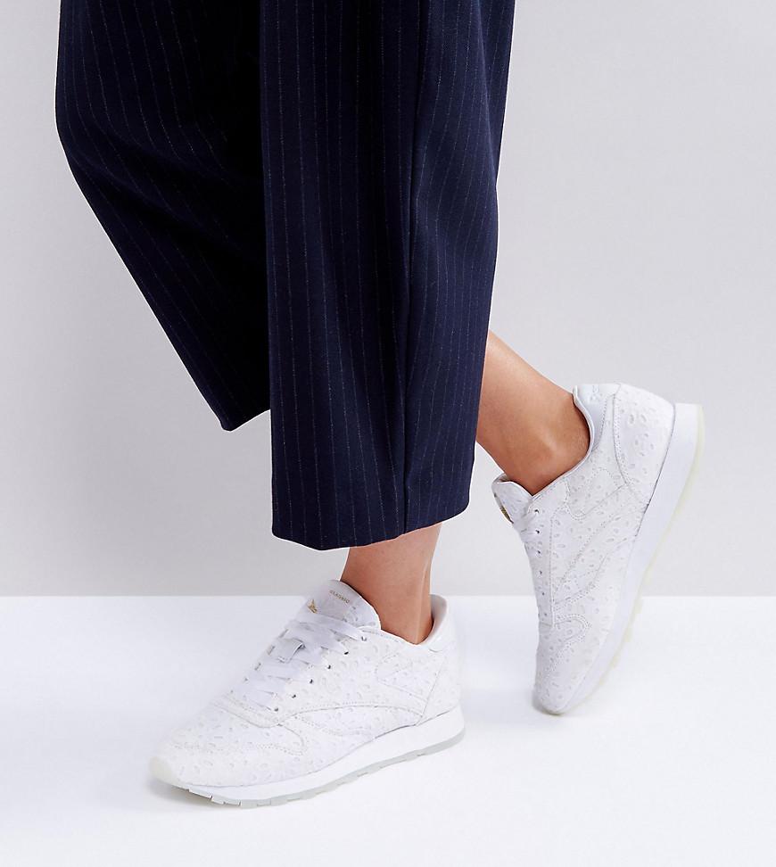 asos white x reebok classic leather in broderie anglaise
