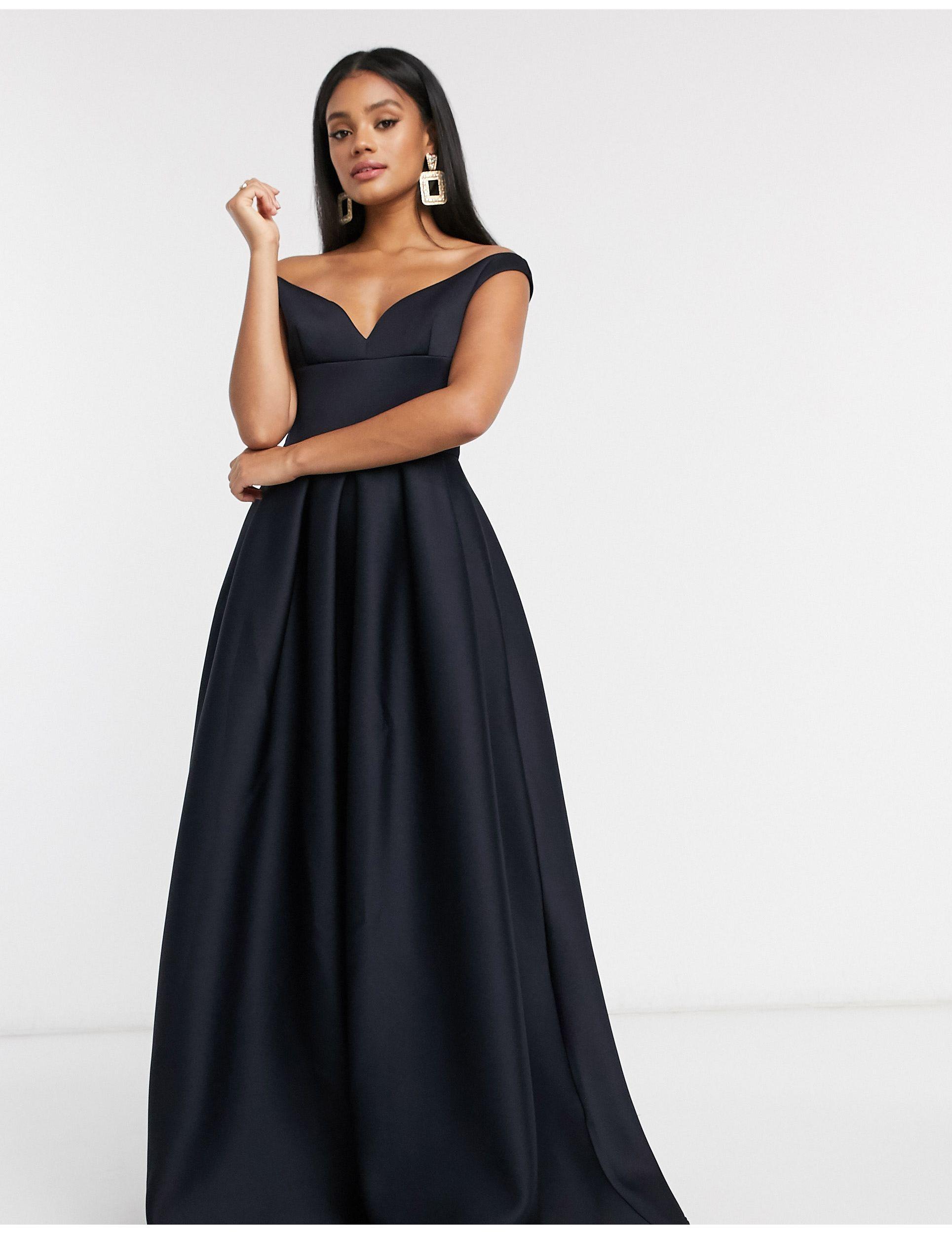 Black label - vestito da prom lungo con scollo bardot e tasche di True  Violet in Blu | Lyst