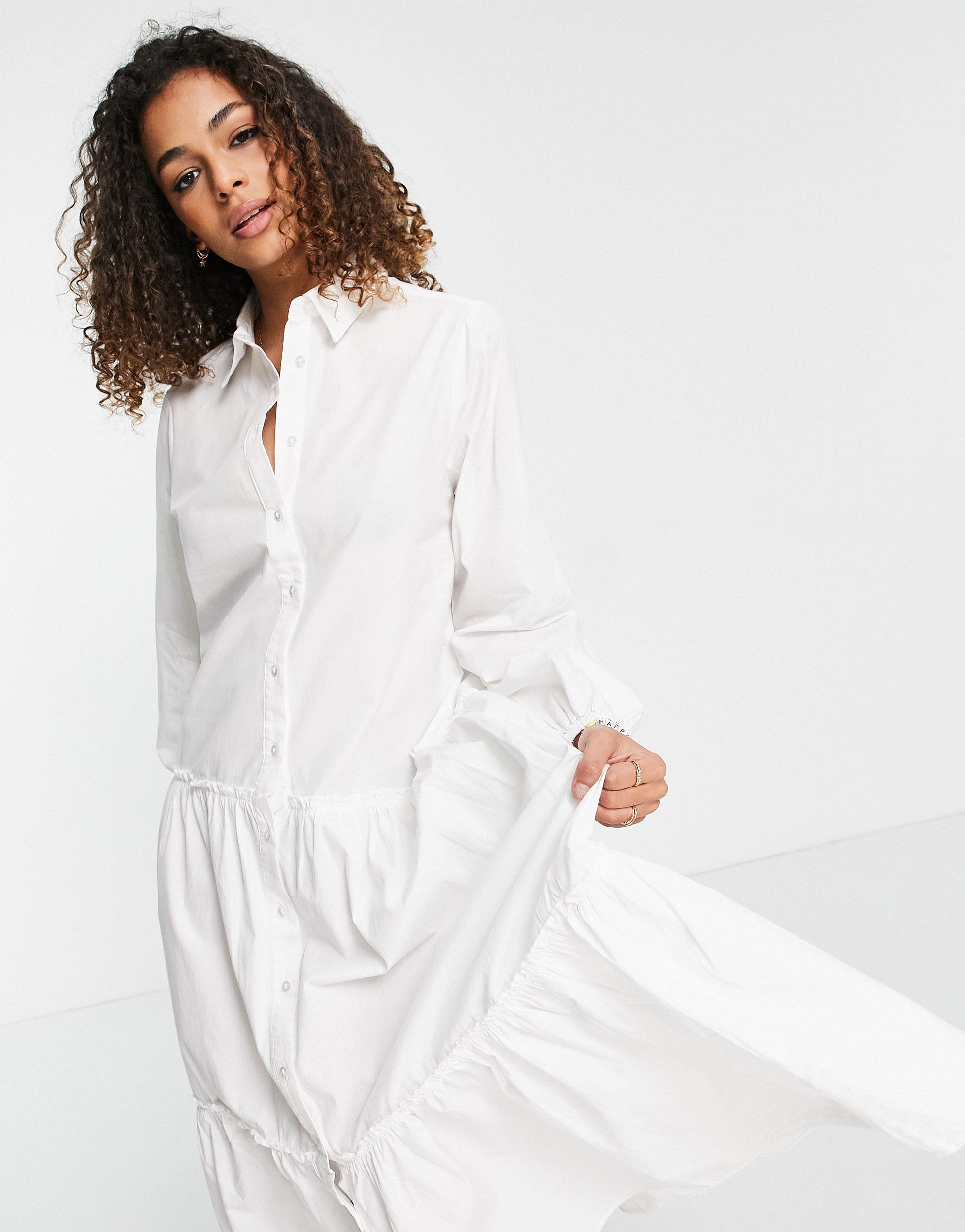 stradivarius white shirt dress